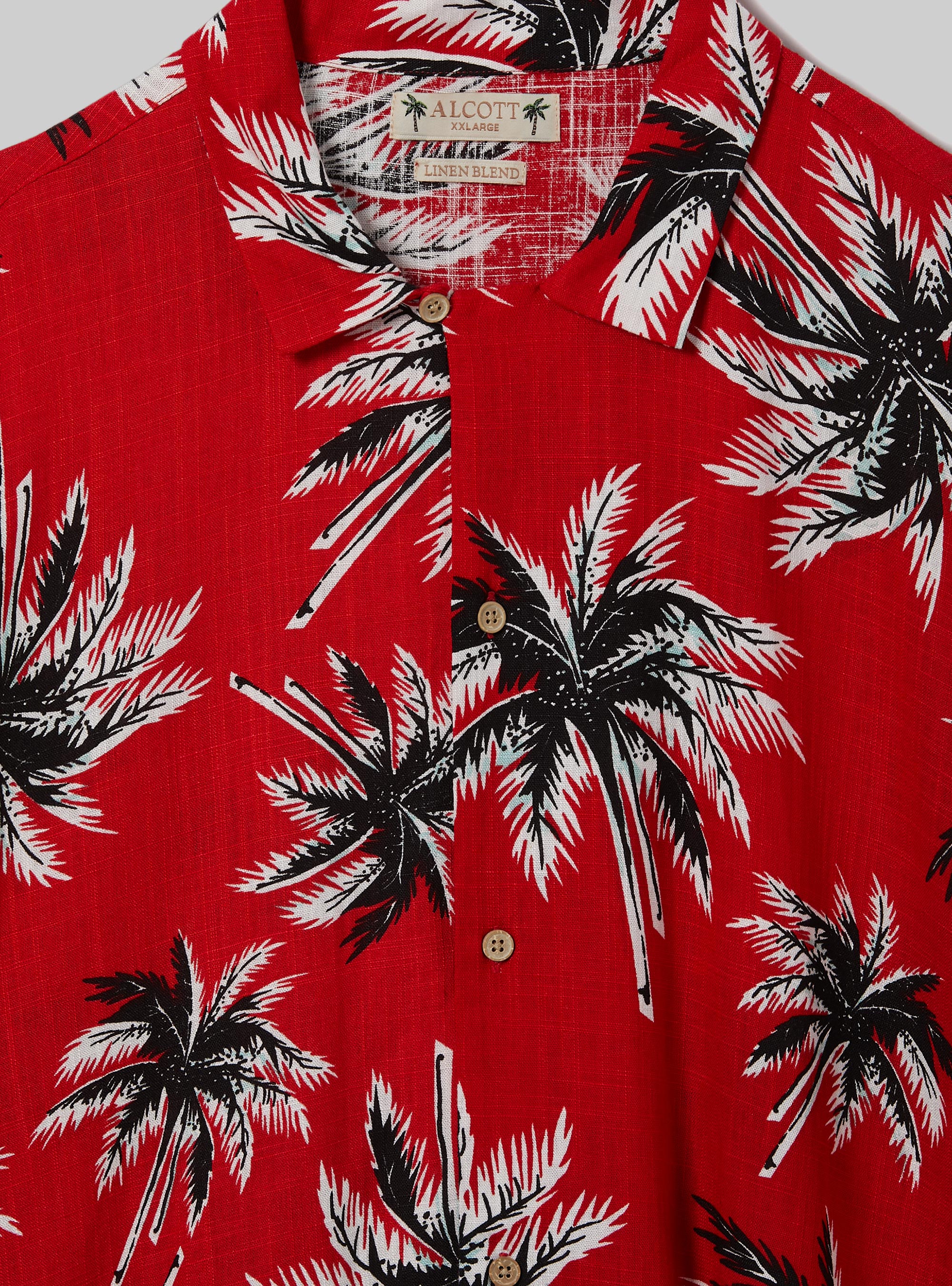 Linen blend shirt with tropical print, RD1 RED DARK