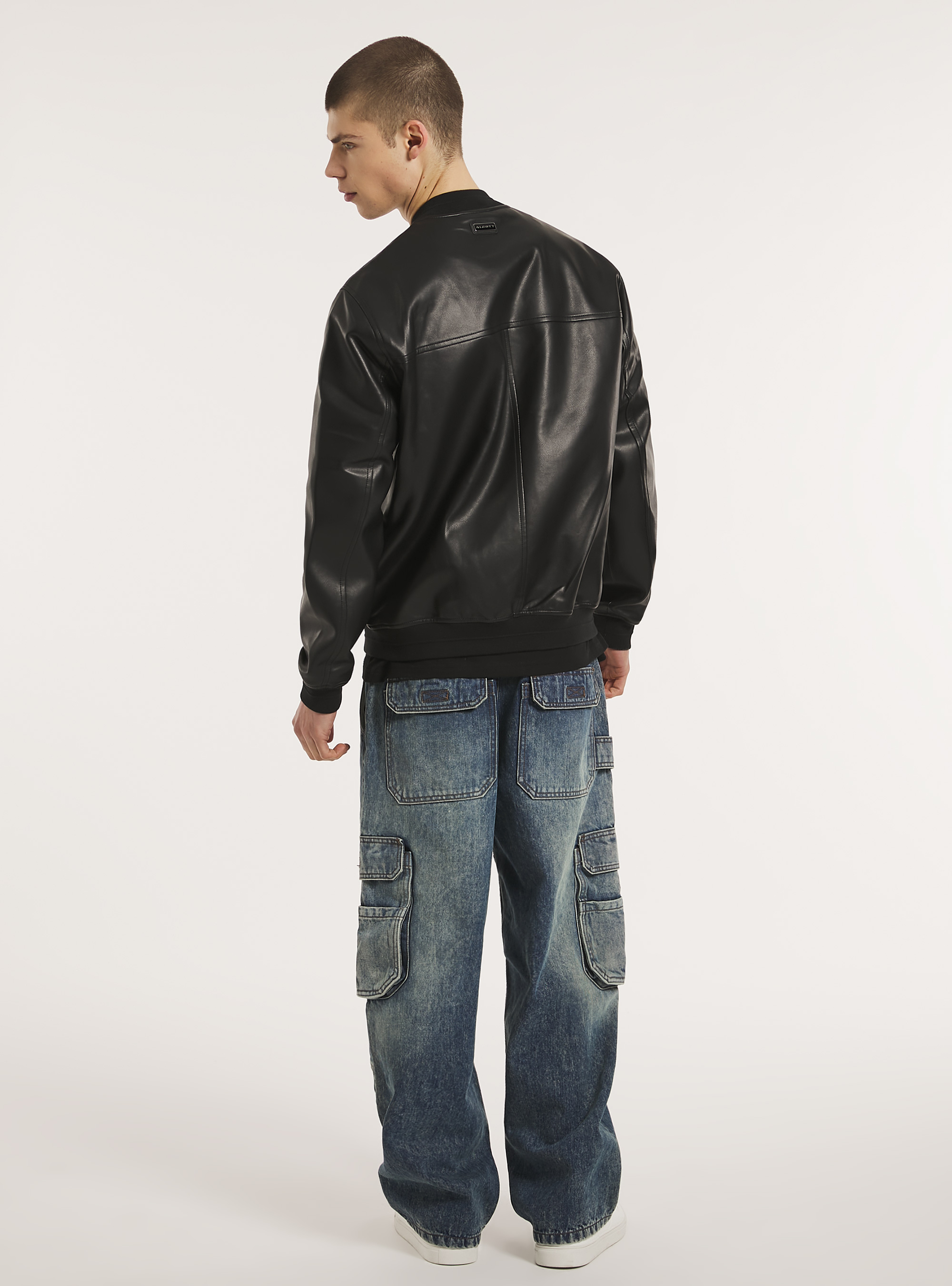 Bomberjacke mit Ledereffekt, BK1 BLACK