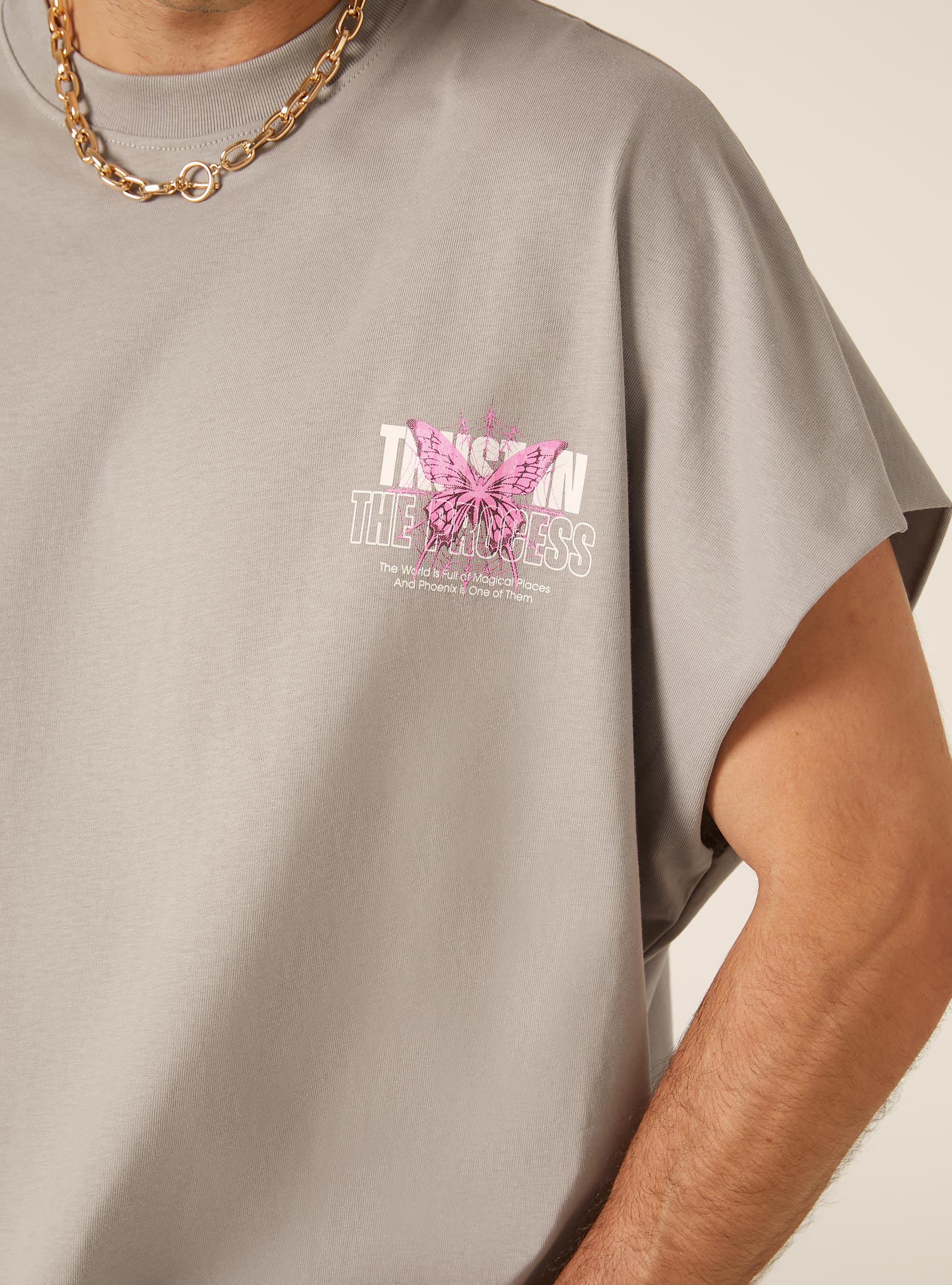 Canotta con stampa boxy fit, GY2 GREY MEDIUM