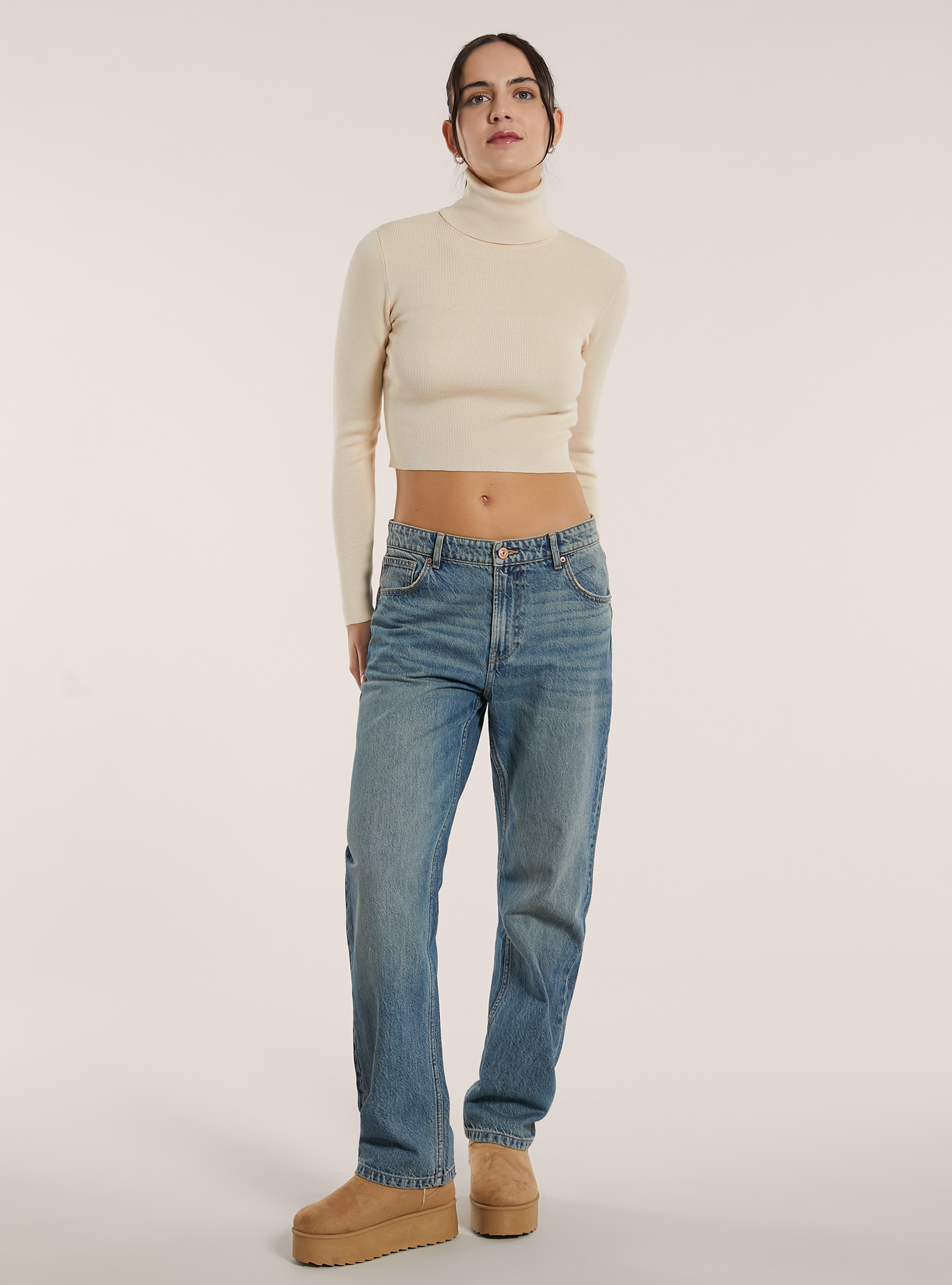 Cropped high-neck pullover, CR2 CREAM MEDIUM