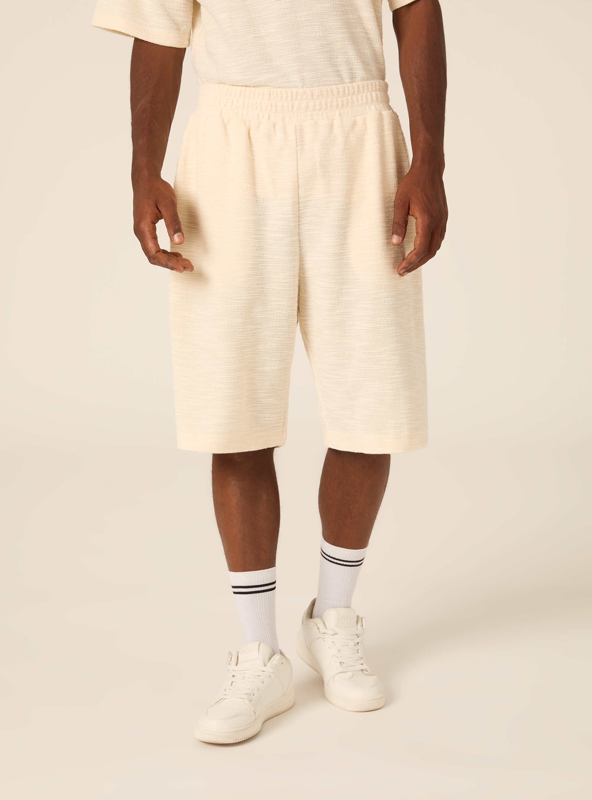 Bermuda loose fit in misto cotone texture, WH2 WHITE