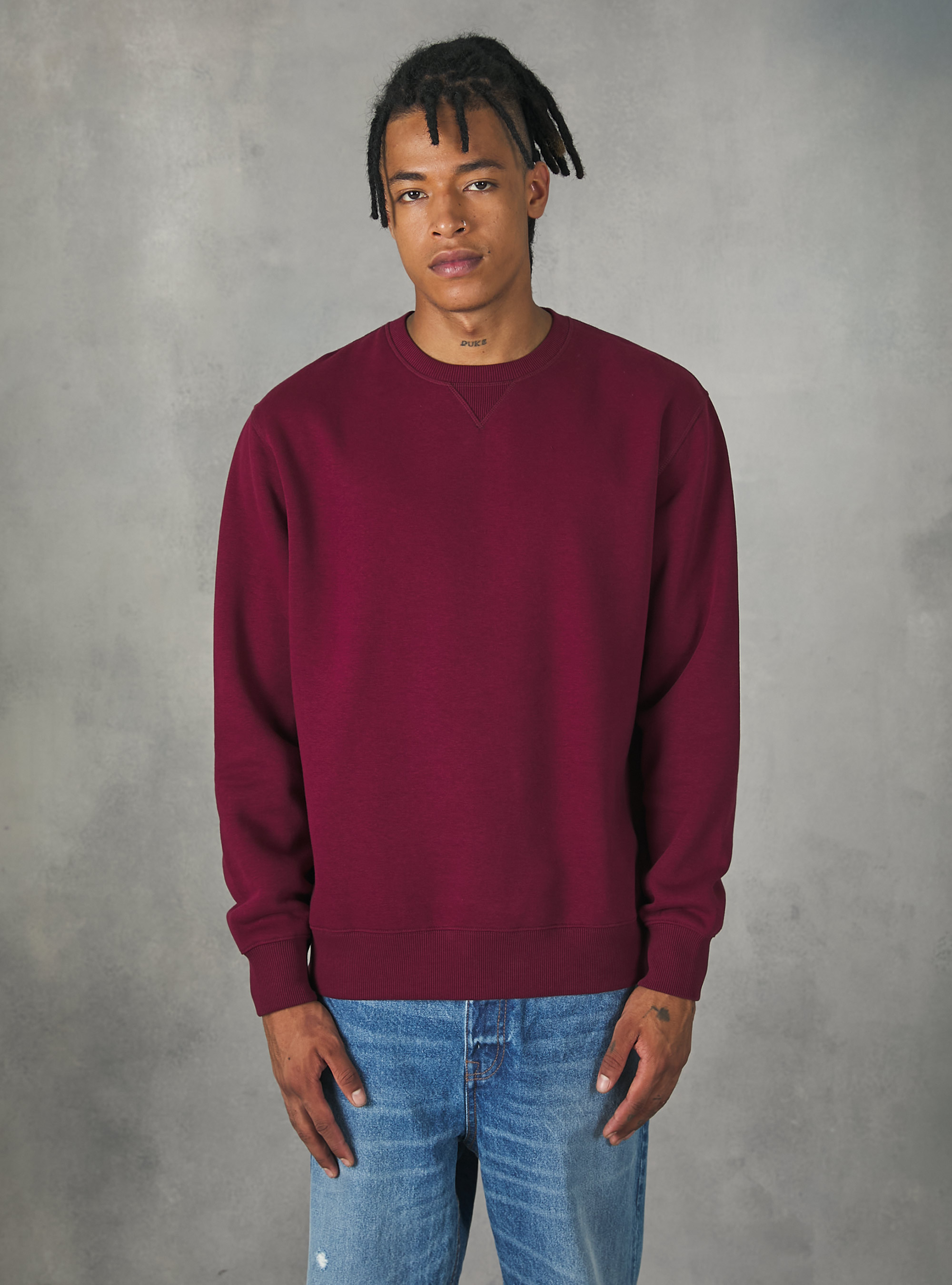 Sweat à col ras du cou de couleur unie, BO1 BORDEAUX DARK