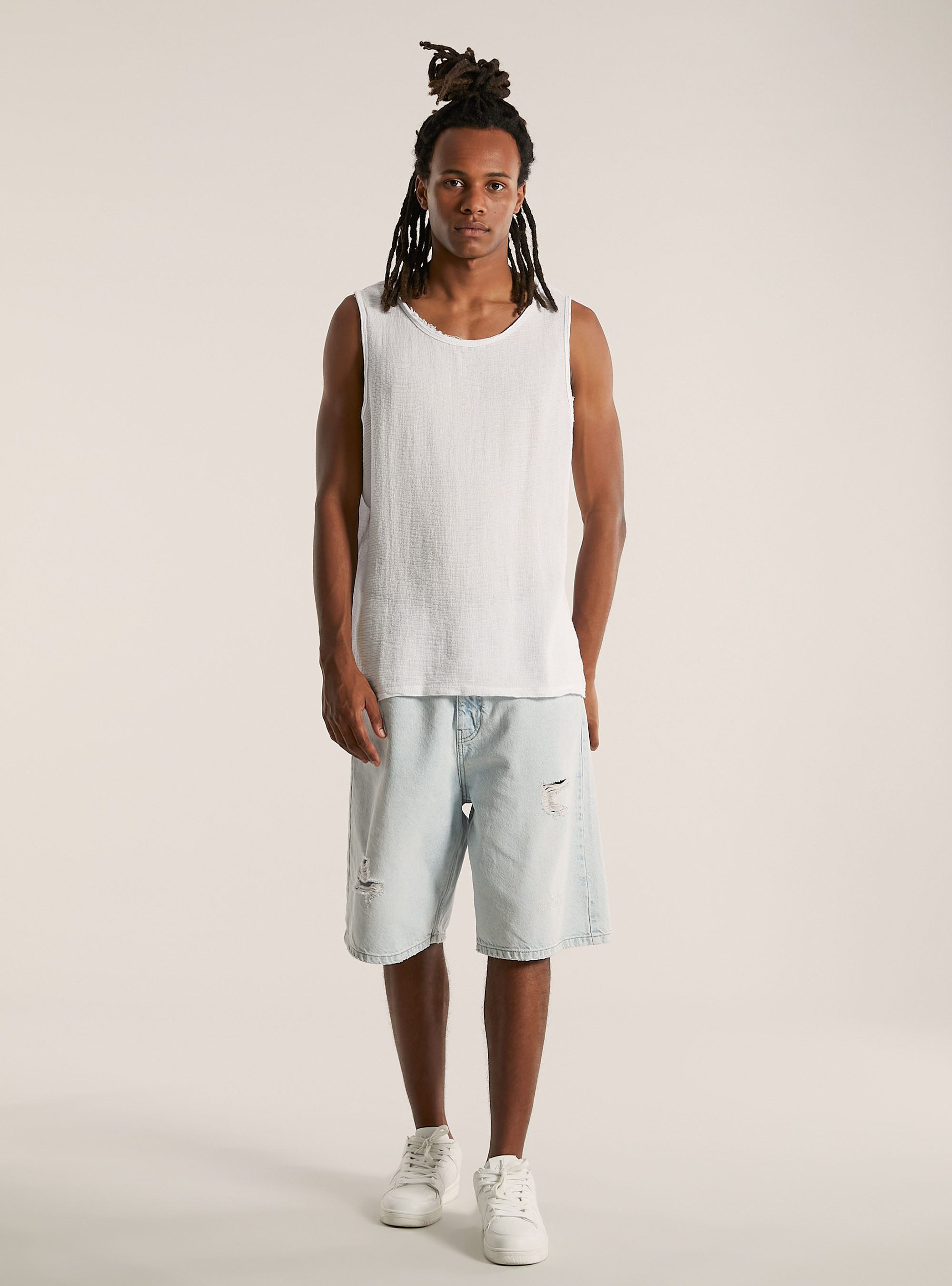 Linen-blend tank top, WH2 WHITE