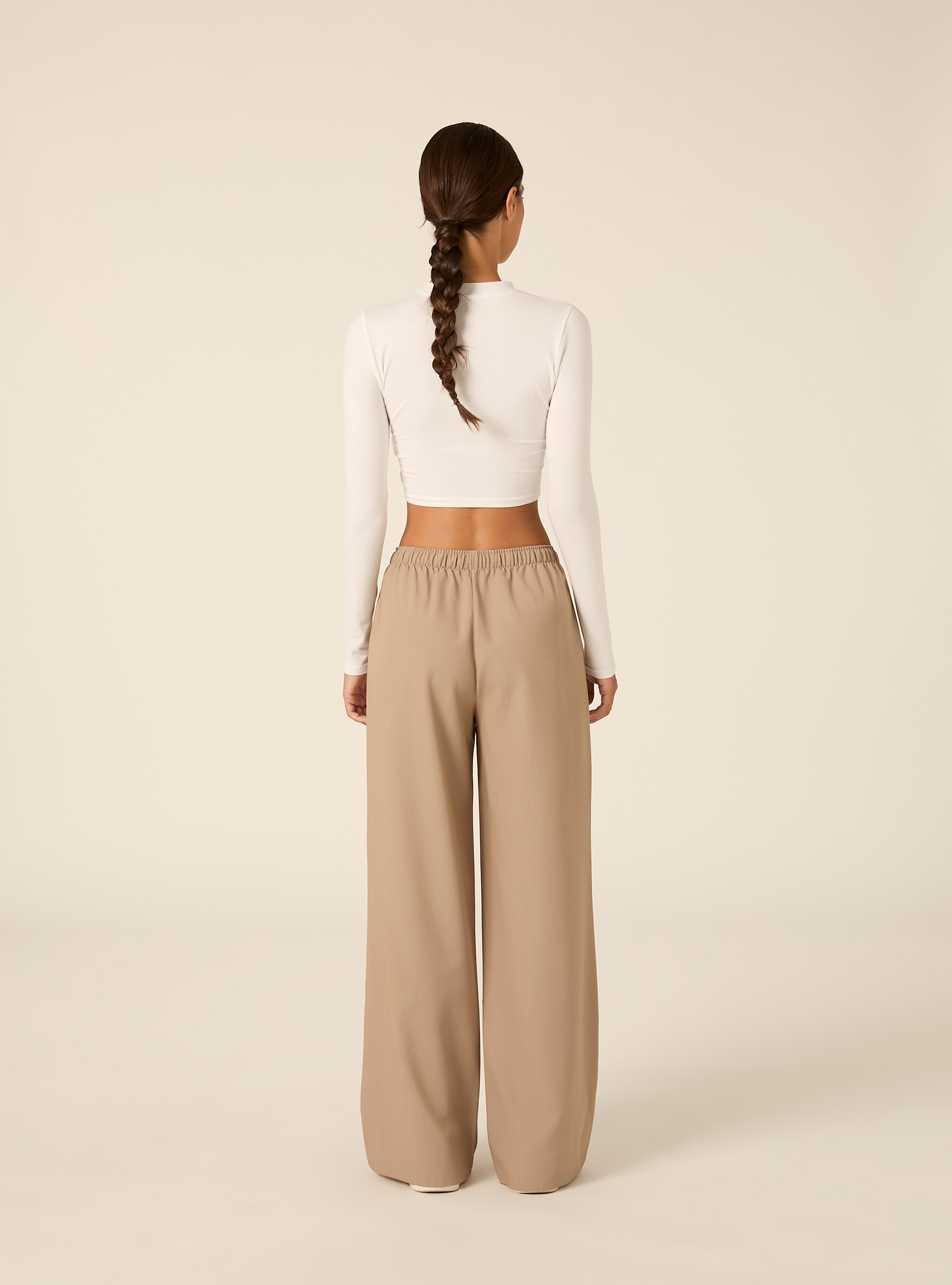 Pantaloni con elastico in vita straight, BG1 BEIGE DARK