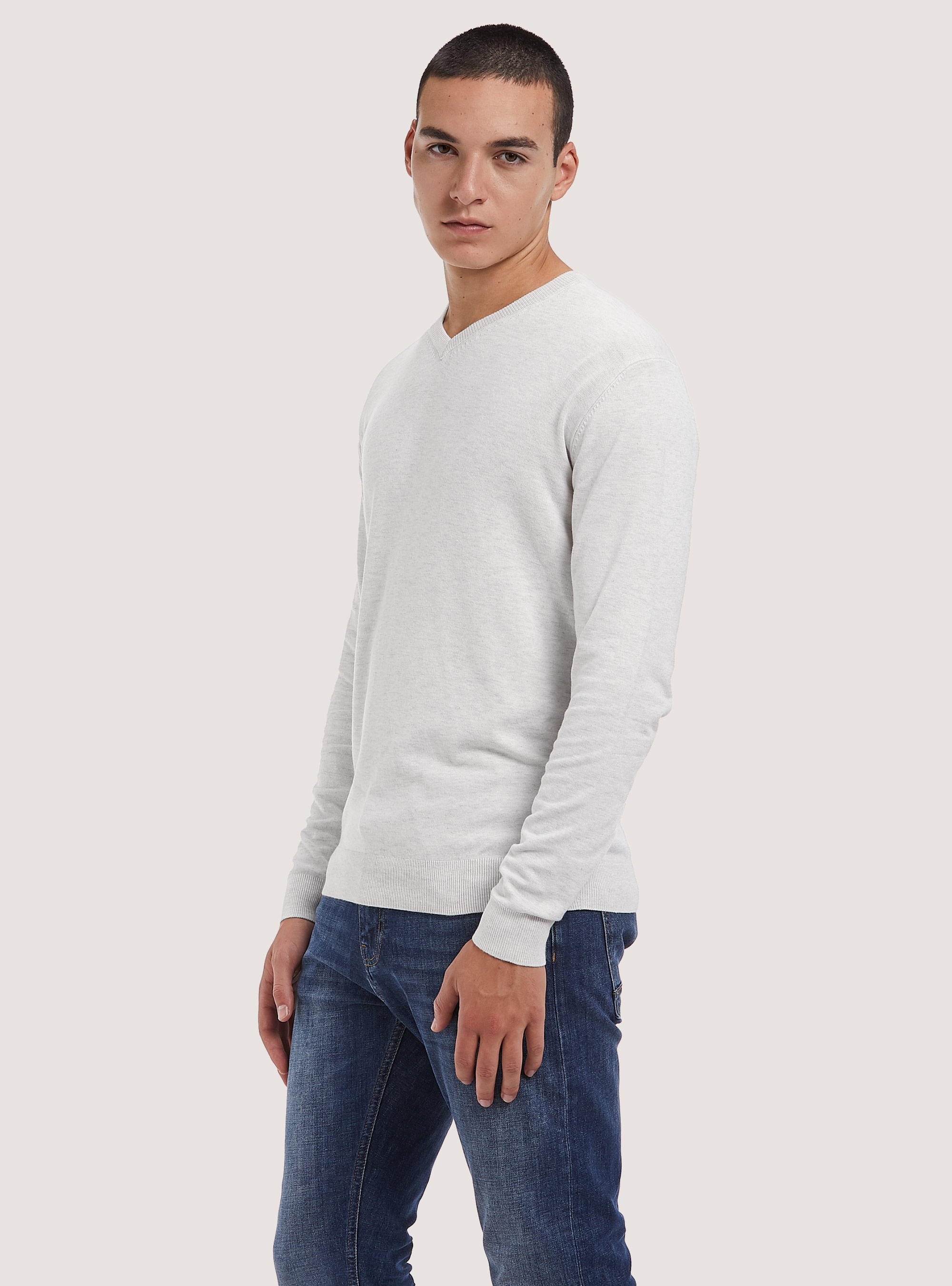Pullover scollo a "v" tinta unita, PEARL