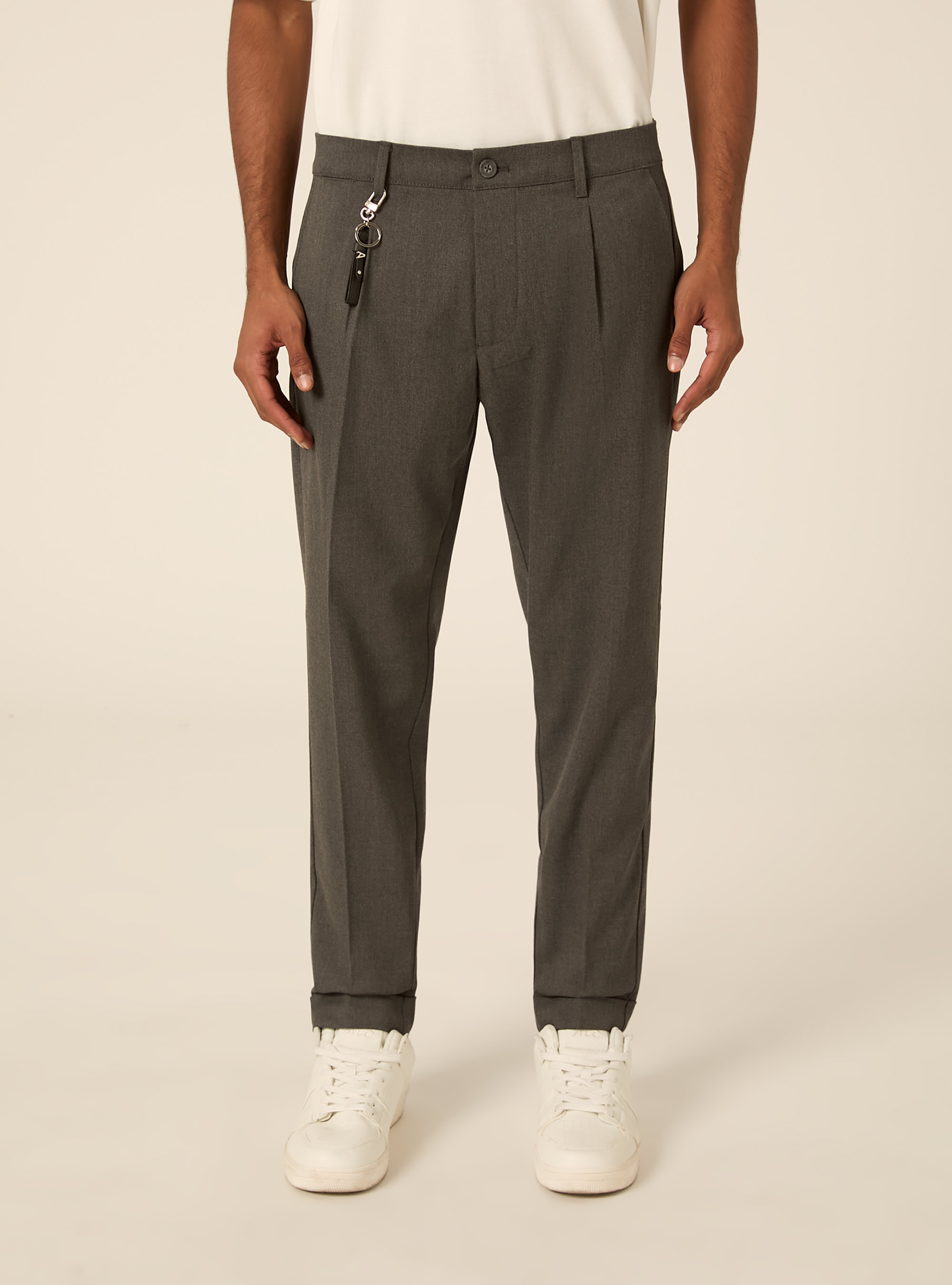 Tailored trousers with pleats and charm detail, MGY1 GREY MEL DARK