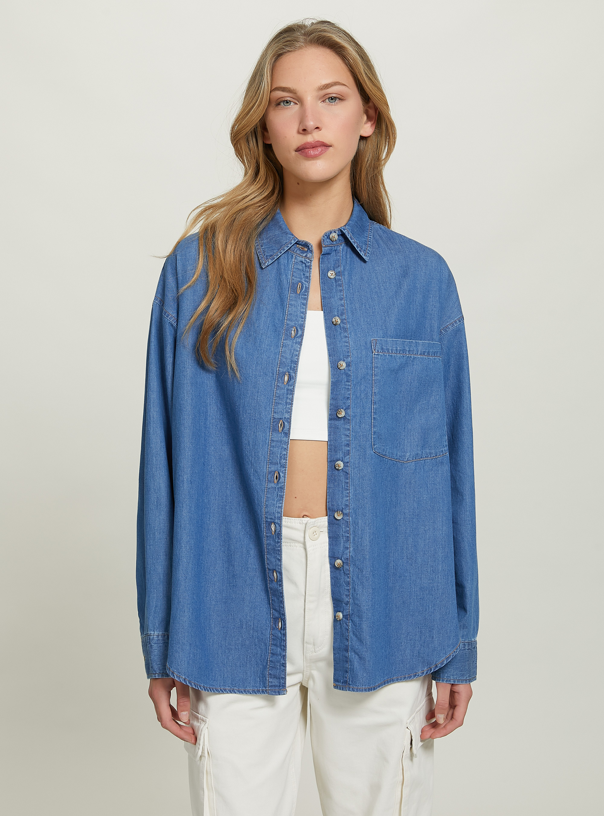 Camicia in denim oversize, D003 MEDIUM BLUE