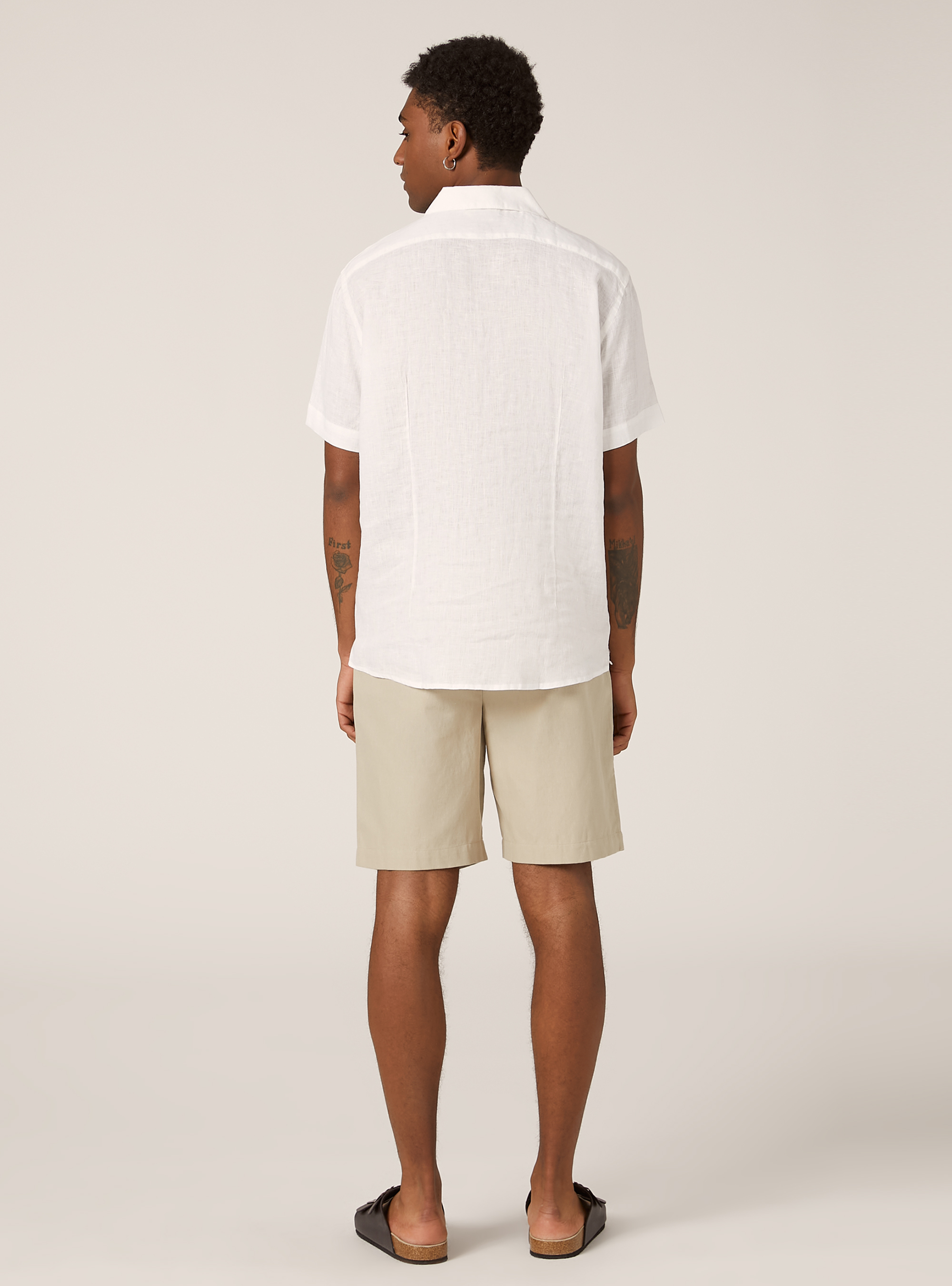 Pure linen short-sleeved shirt, WHITE