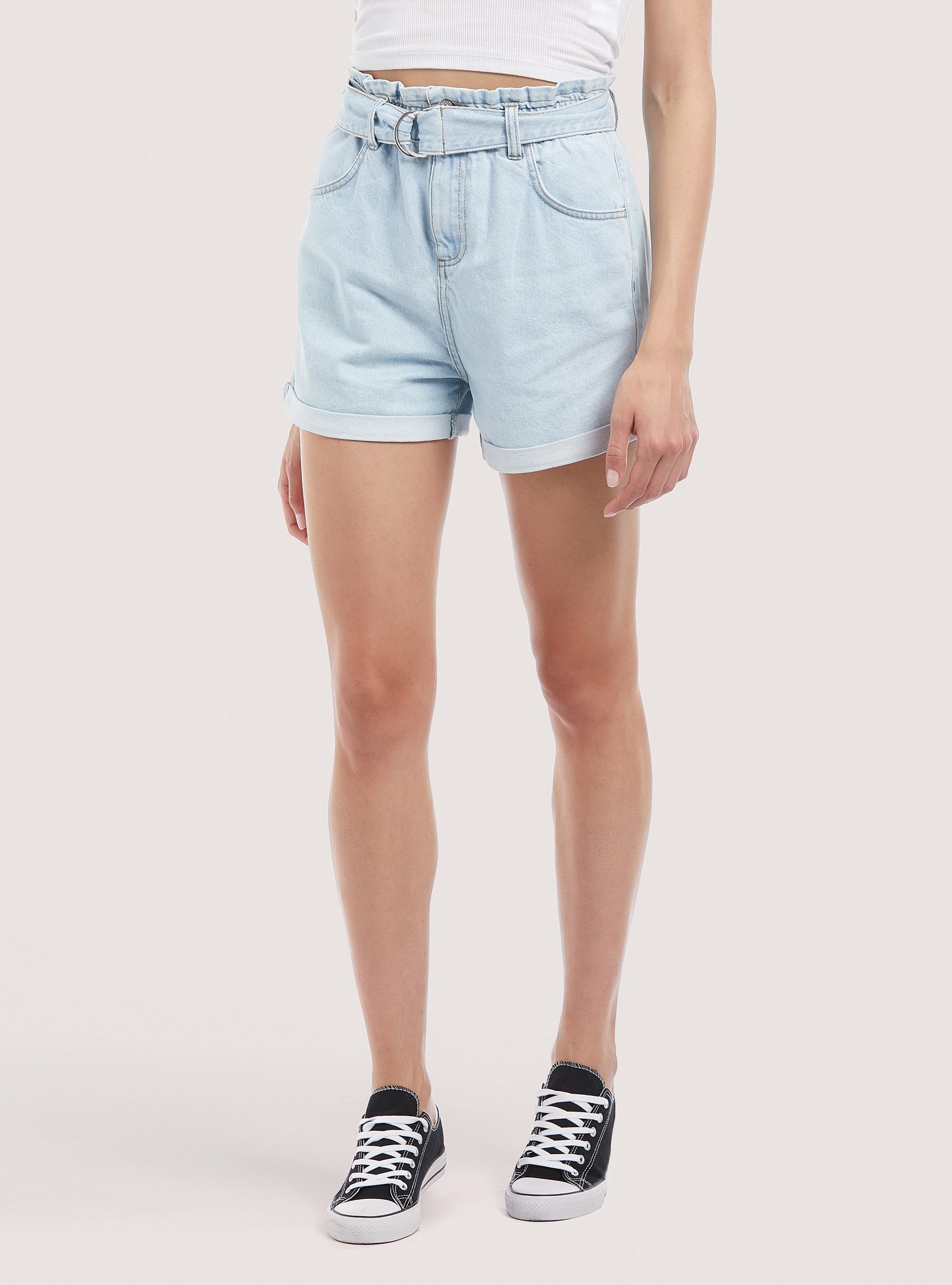Denim shorts with strap, D007 LIGHT AZURE