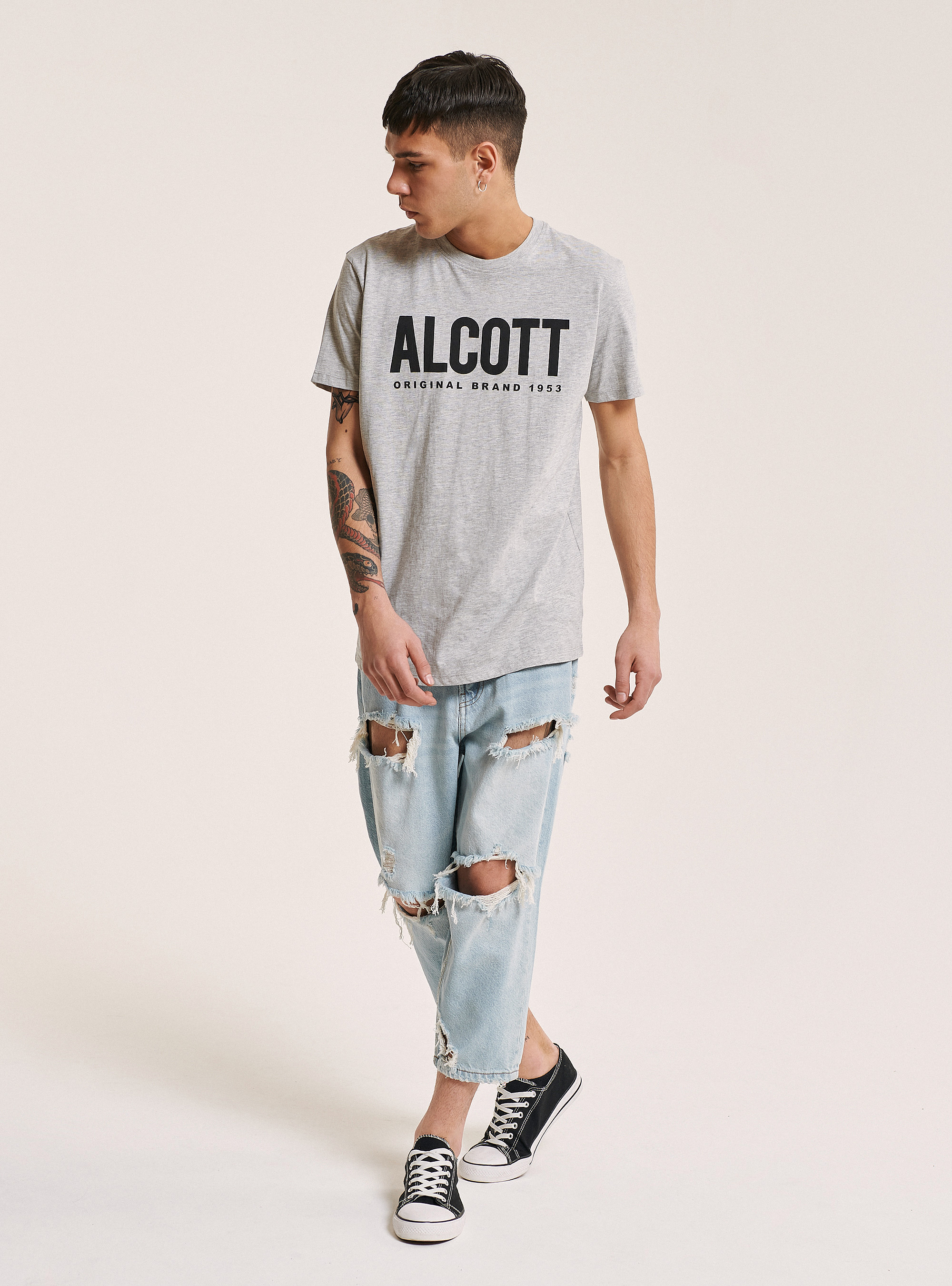 T-shirt in 100% cotton with logo printed, LIGHT GREY MELANGE