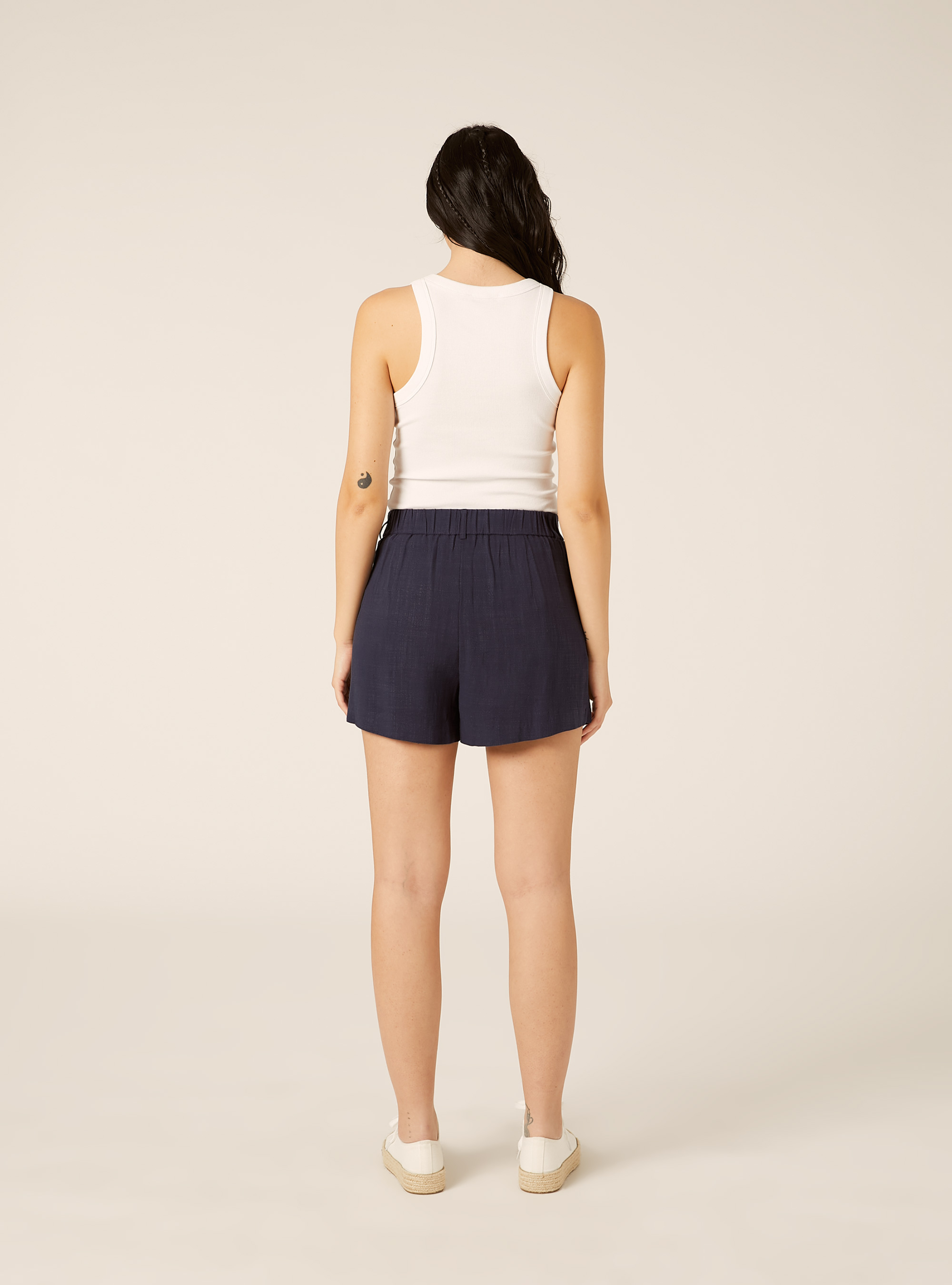 Shorts morbidi in misto lino, NA2 NAVY MEDIUM