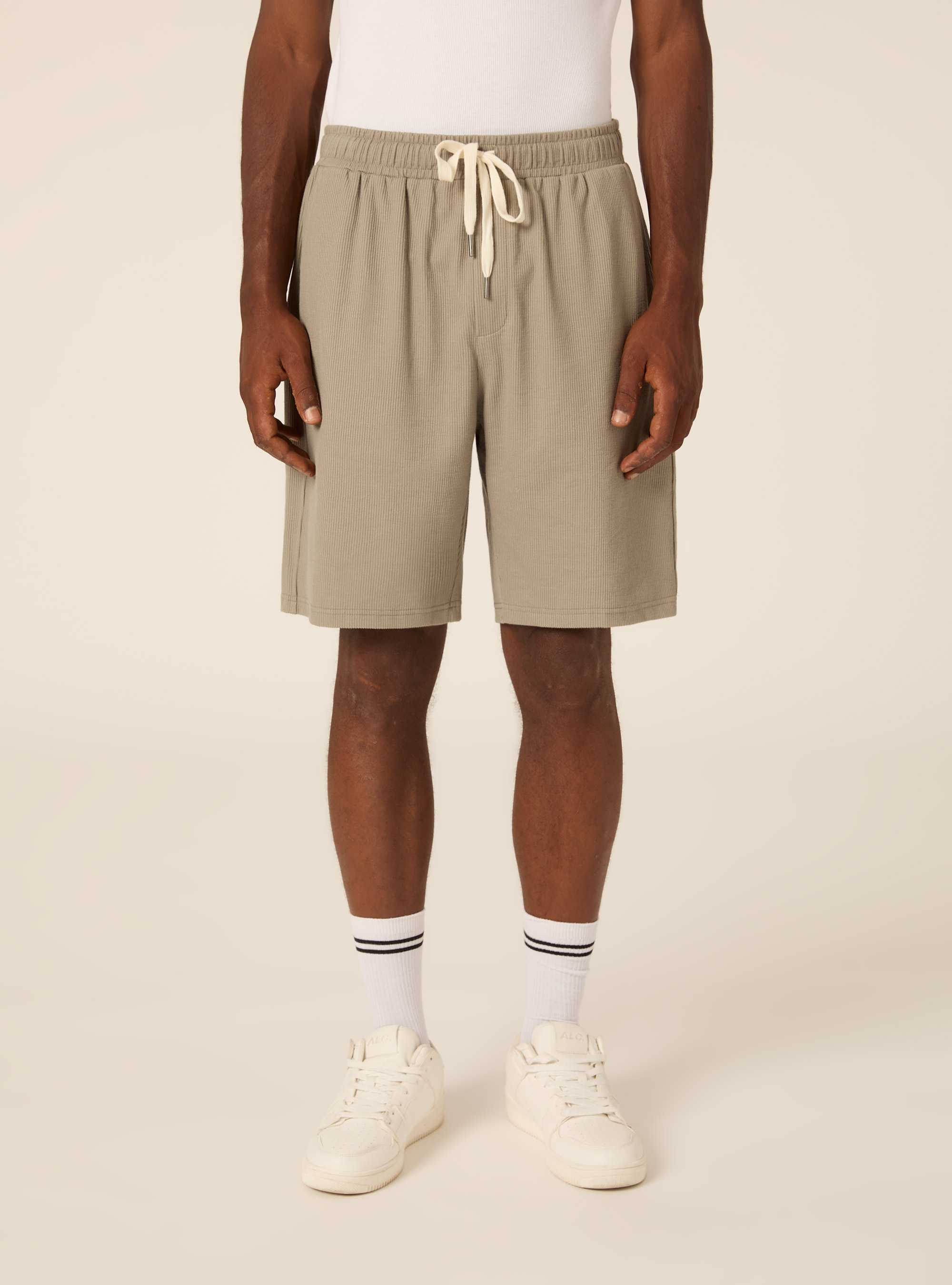 Bermuda con elastico in vita  in maglia a coste, SG3 SAGE LIGHT