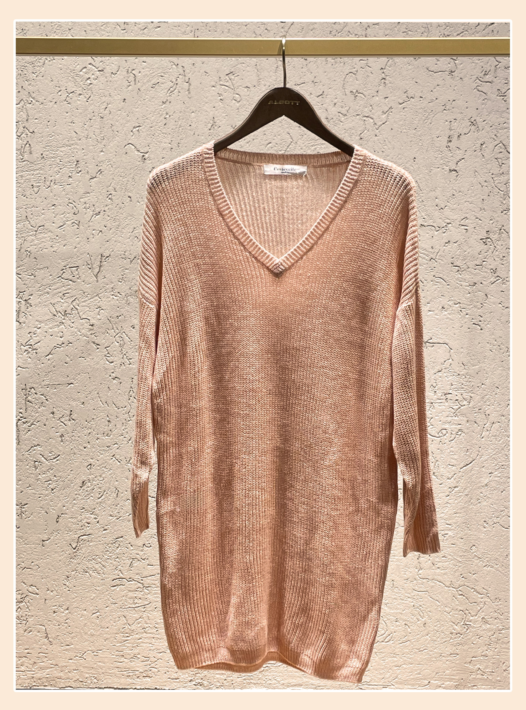 Knitted dress with V-neck, PINK