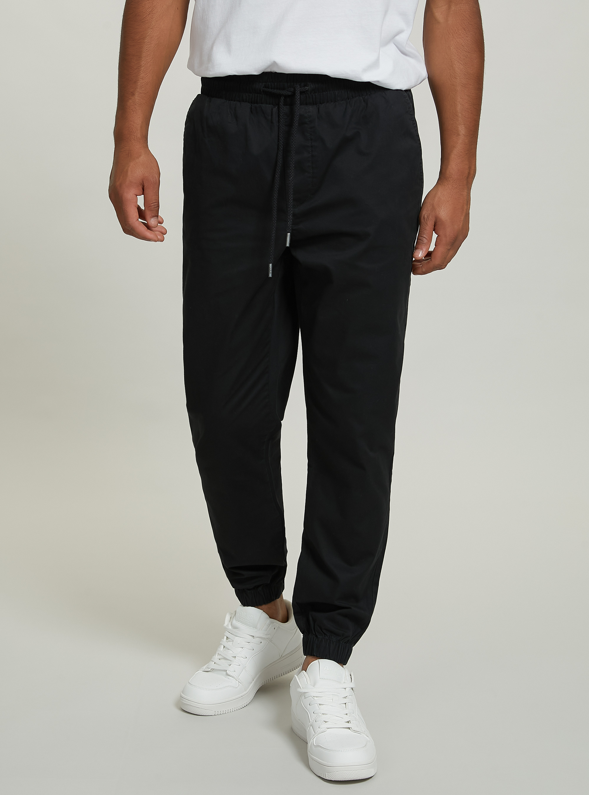 Twill chinos with elasticated waistband, BK1 BLACK