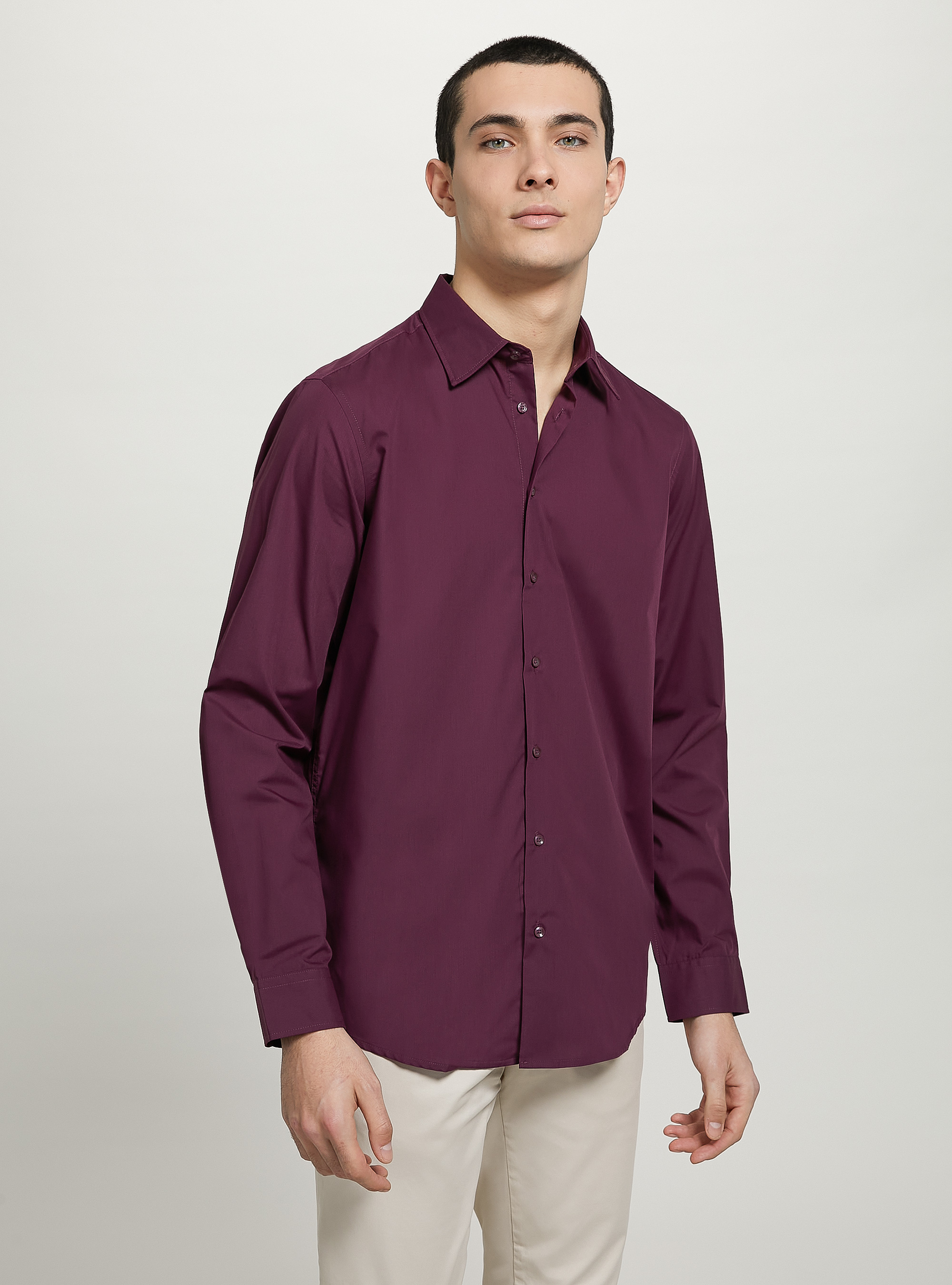 Camisa lisa de manga larga, VI1 VIOLET DARK