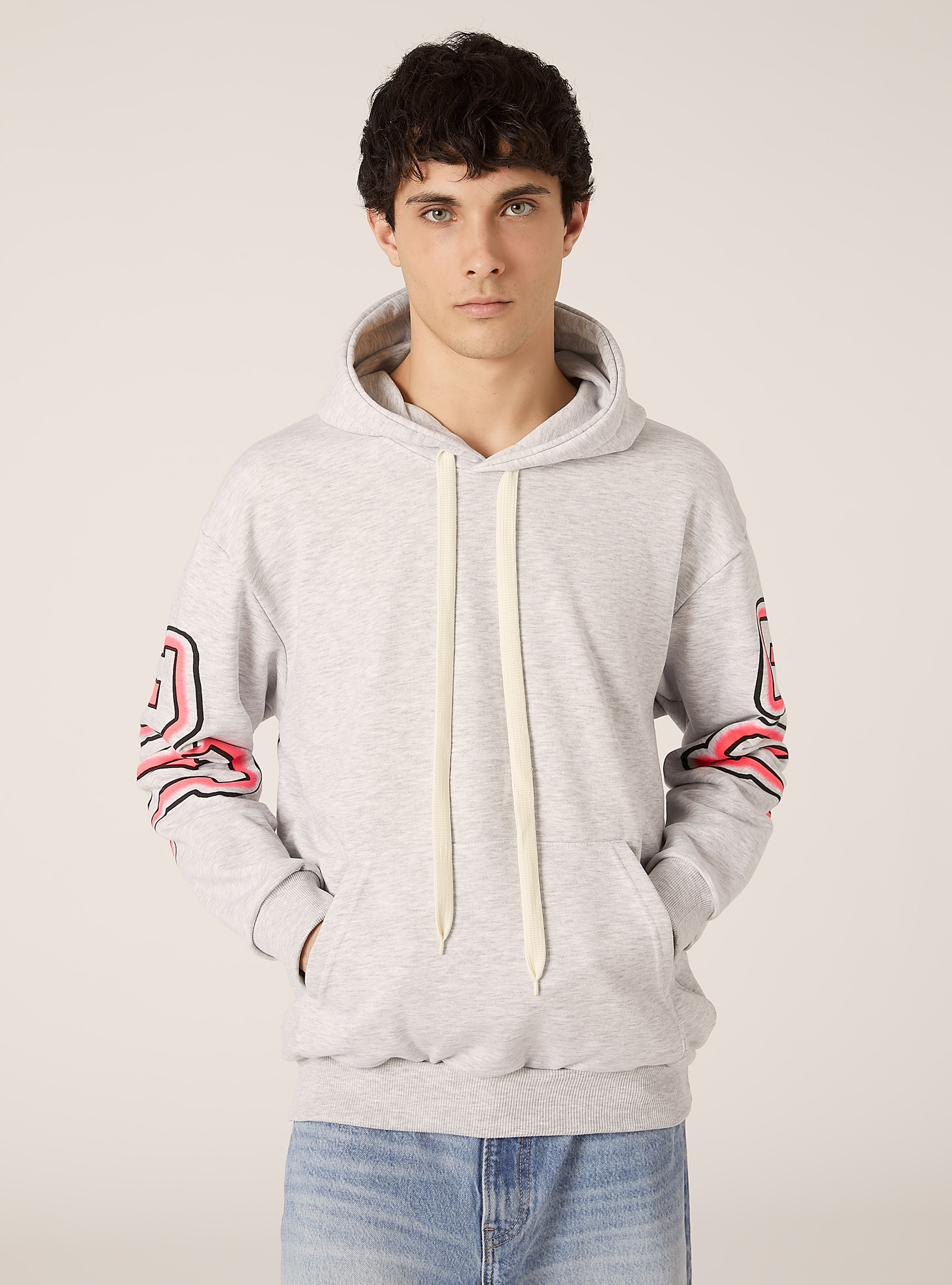 Printed hooded sweatshirt, MGY3 GREY MEL LIGHT