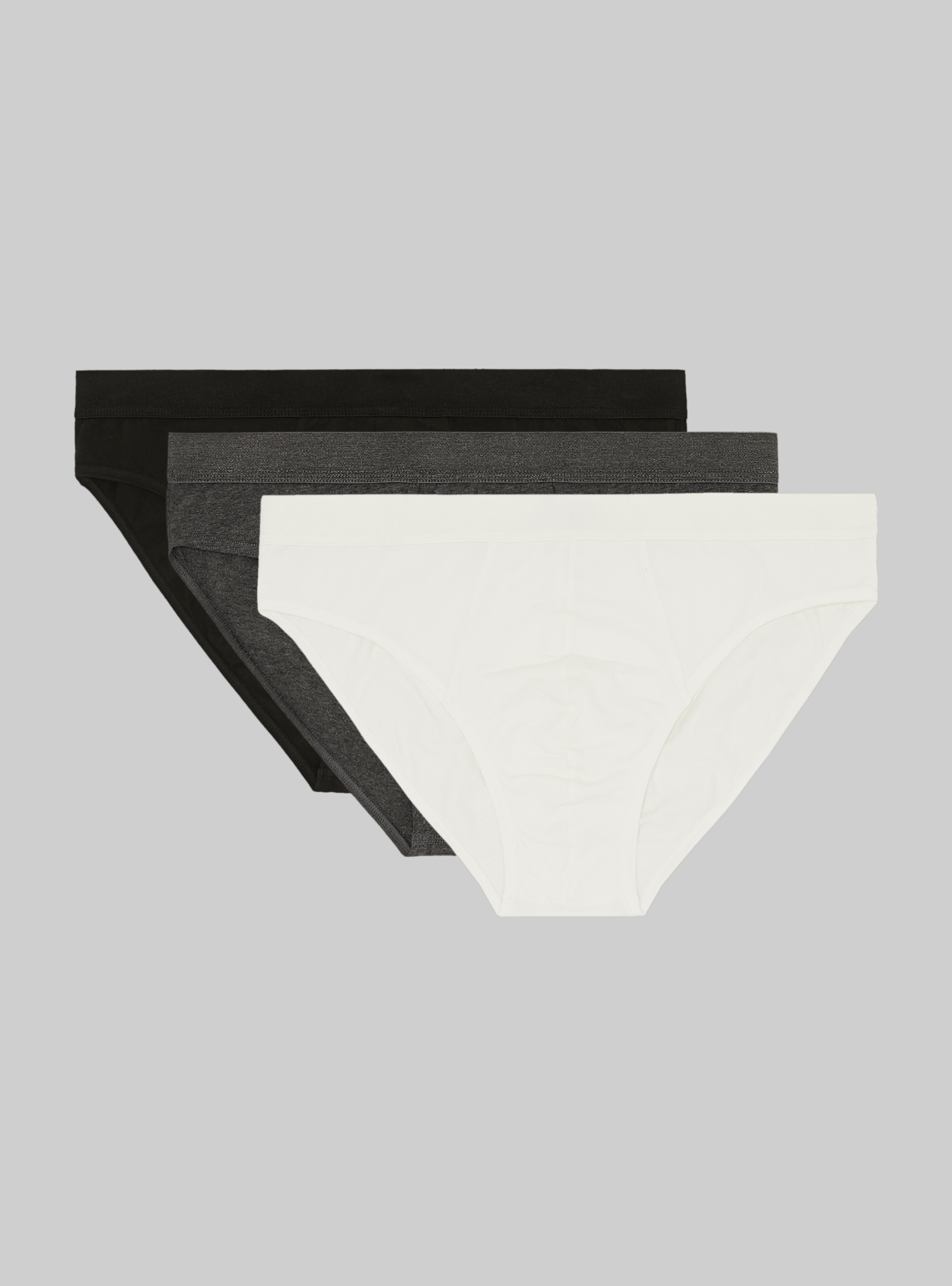 Set of 3 stretch cotton briefs, BK1/WH2/MGY1