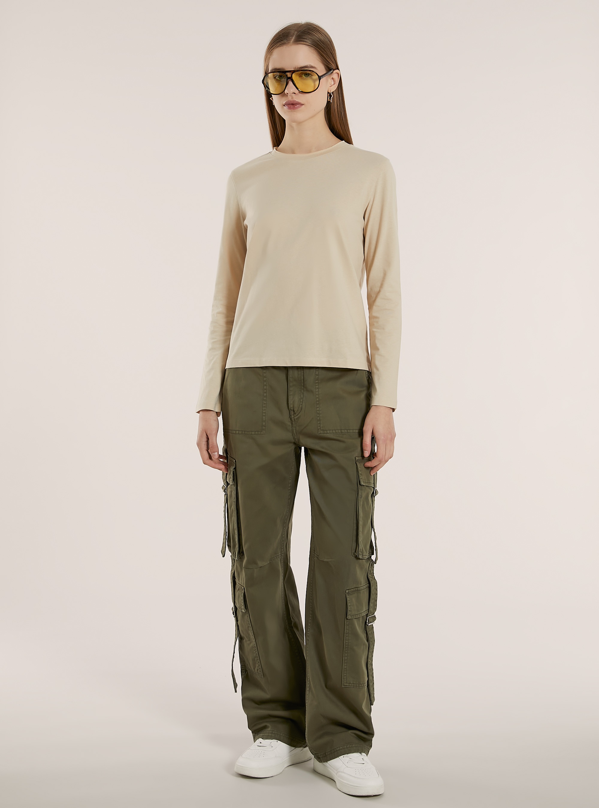 T-shirt basique à manches longues, BG3 BEIGE LIGHT