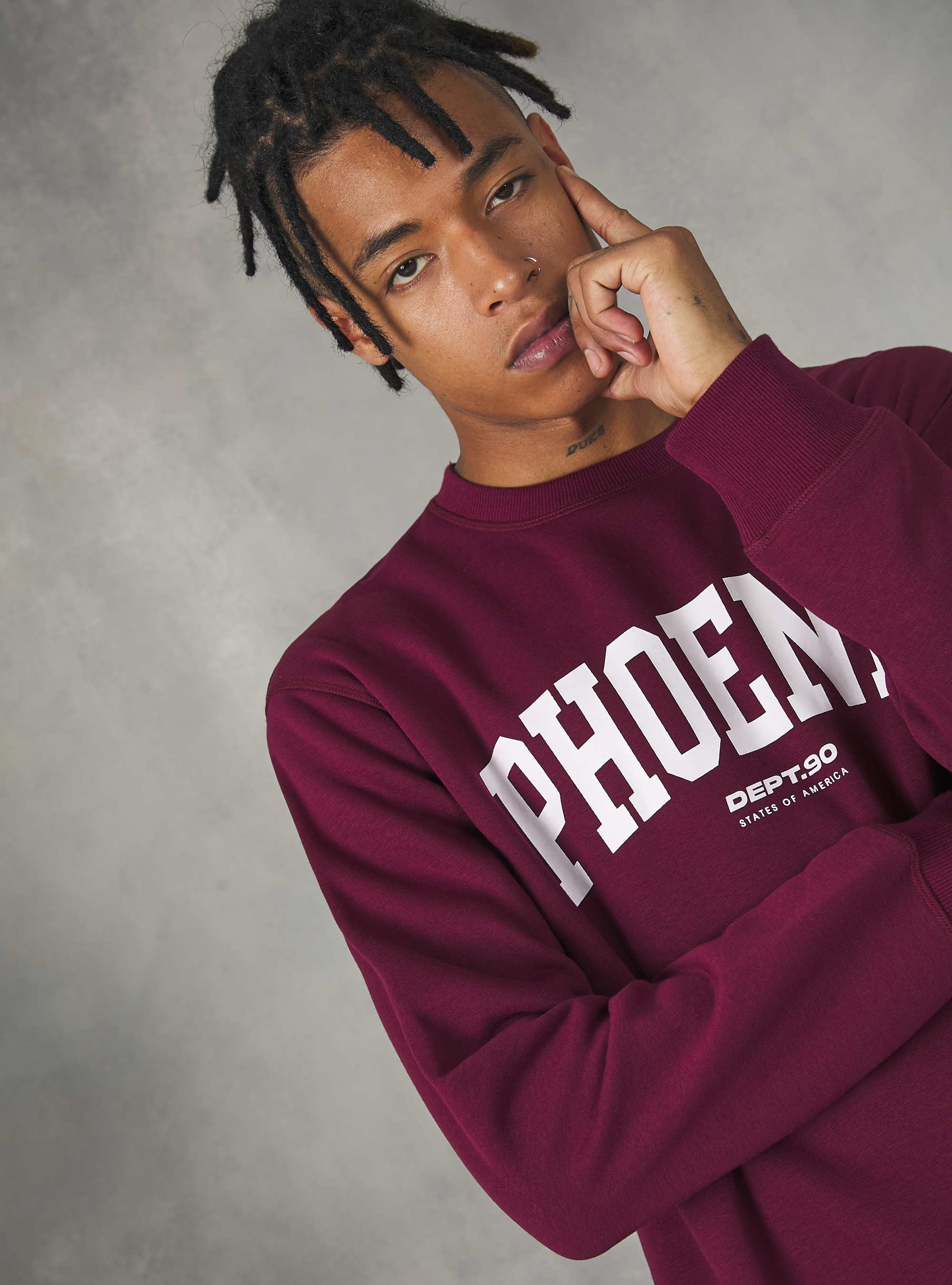 Felpa girocollo con stampa college, BO1 BORDEAUX DARK