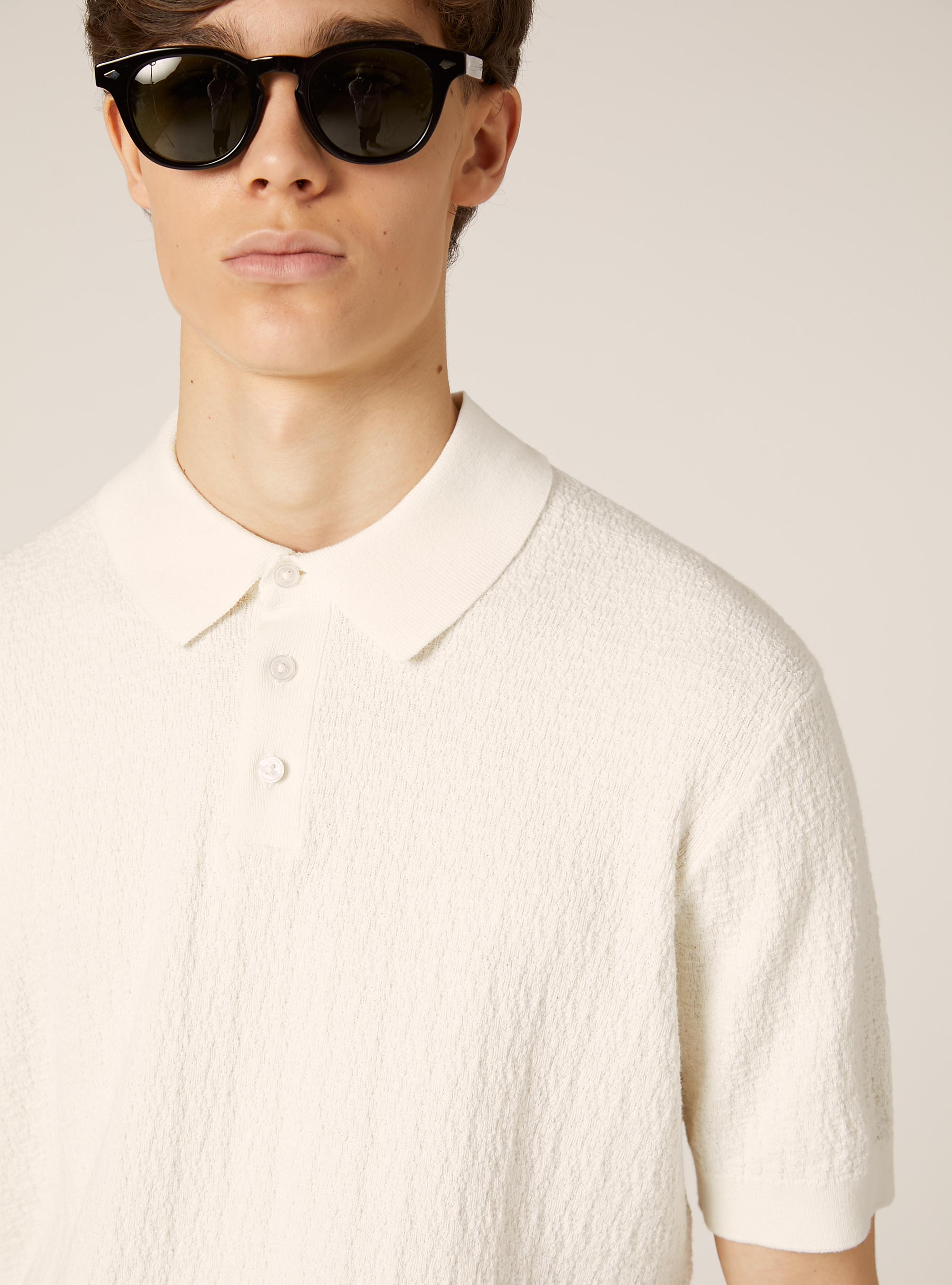 Polo en maille textur&eacute;e, WH1 OFF WHITE
