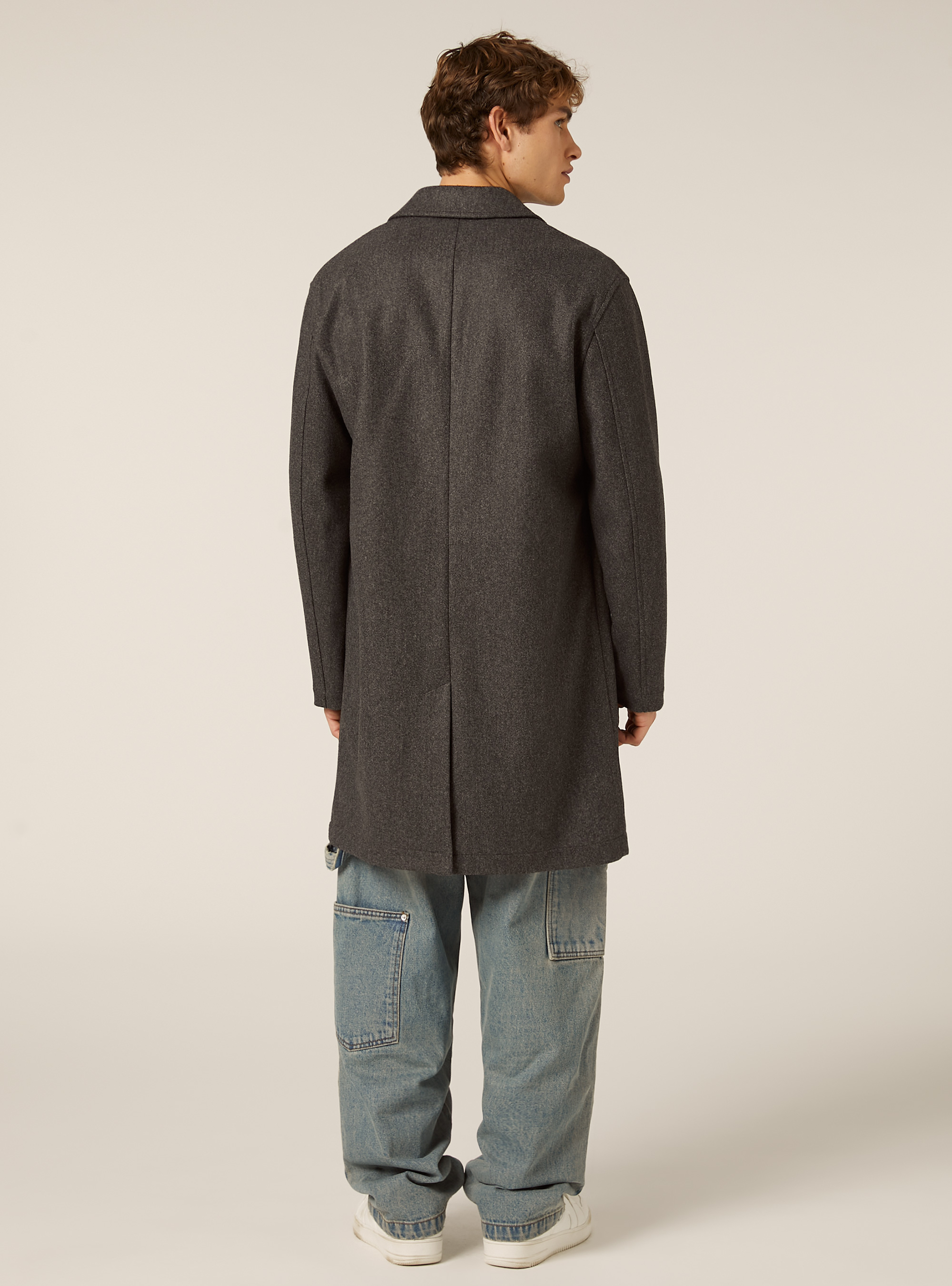 Unlined single-breasted coat, MGY1 GREY MEL DARK
