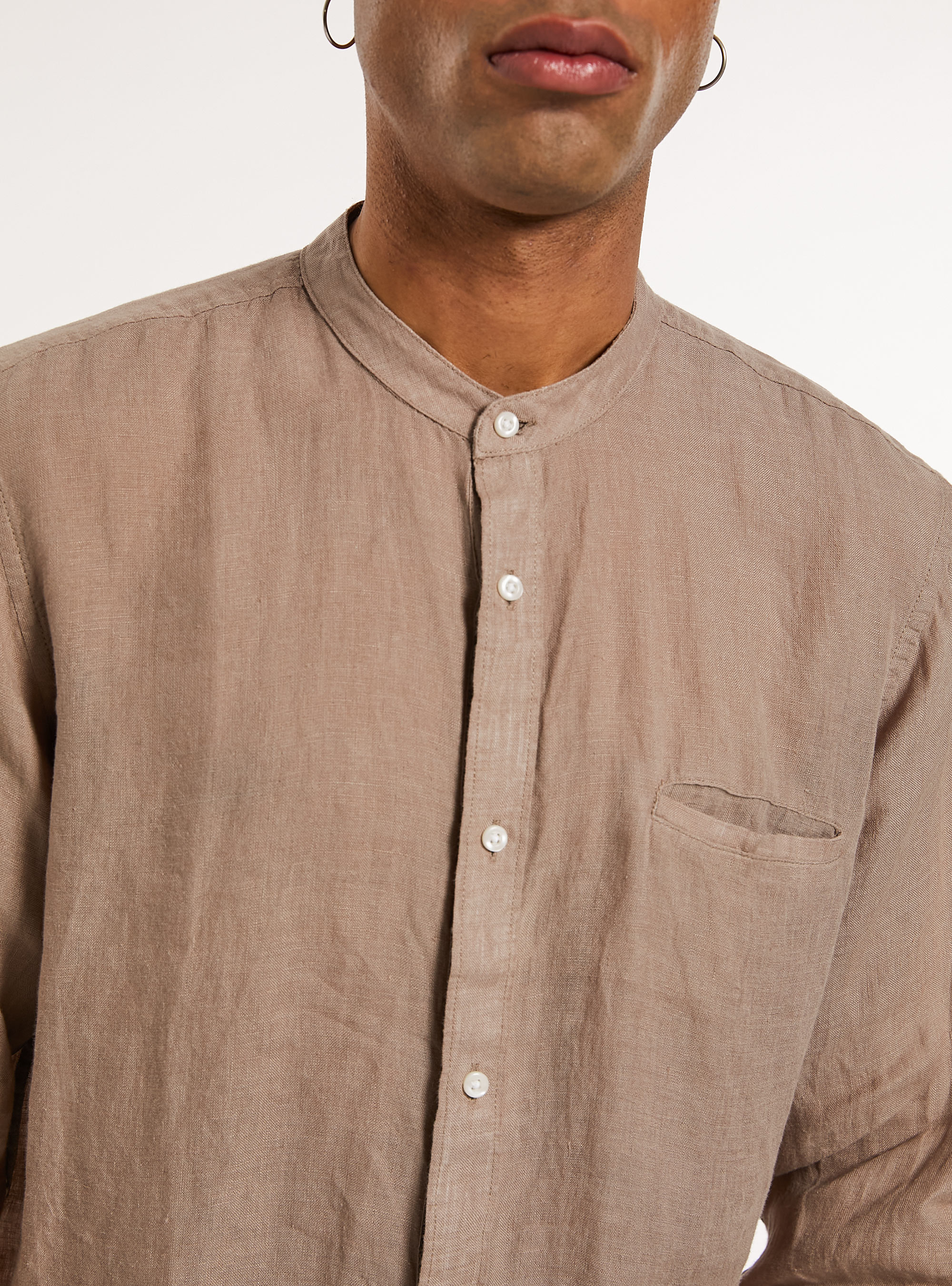 Camicia 100% lino collo coreano, BG1 BEIGE DARK