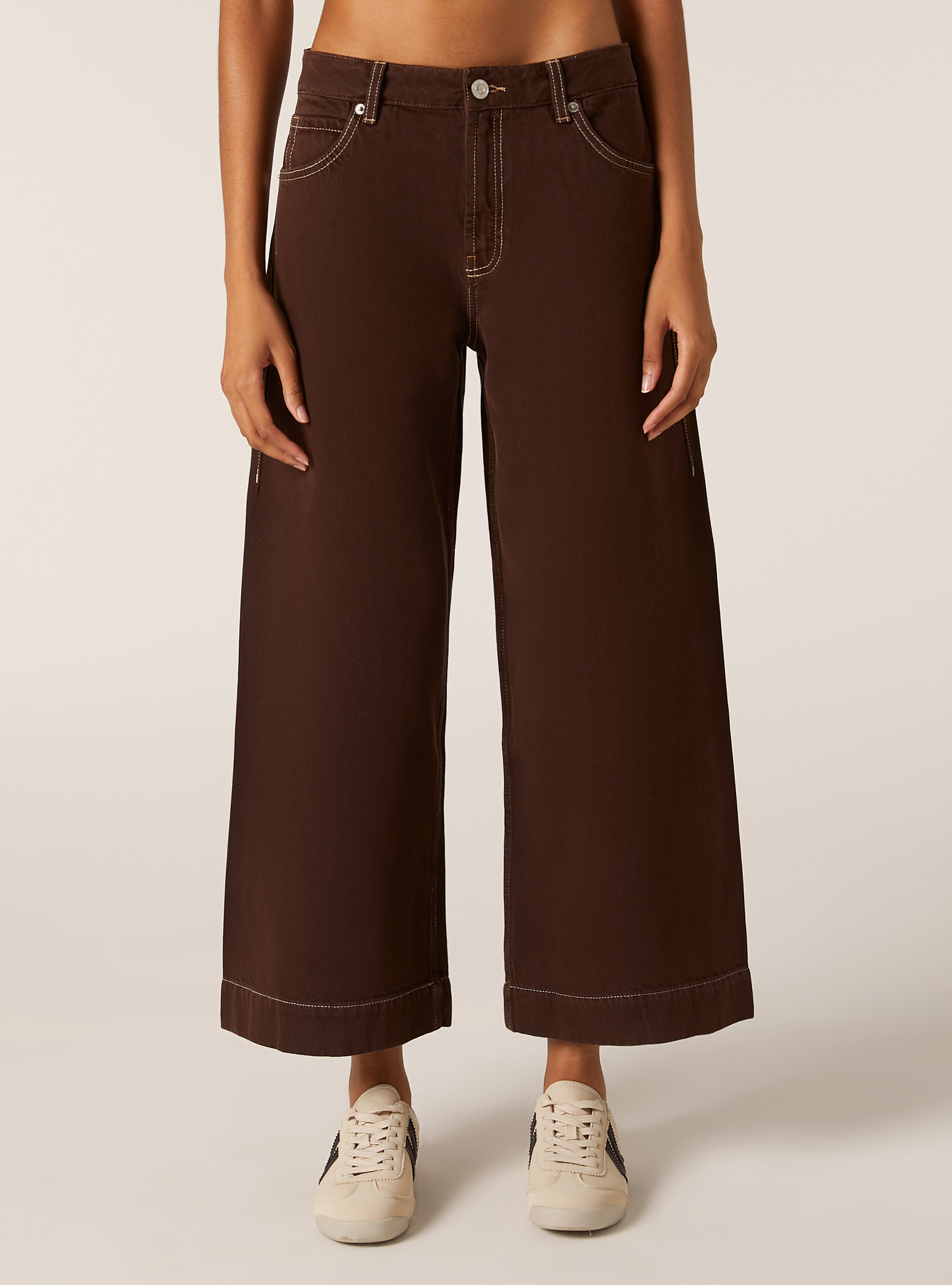 Coloured wide leg cropped jeans, BR2 BROWN MEDIUM