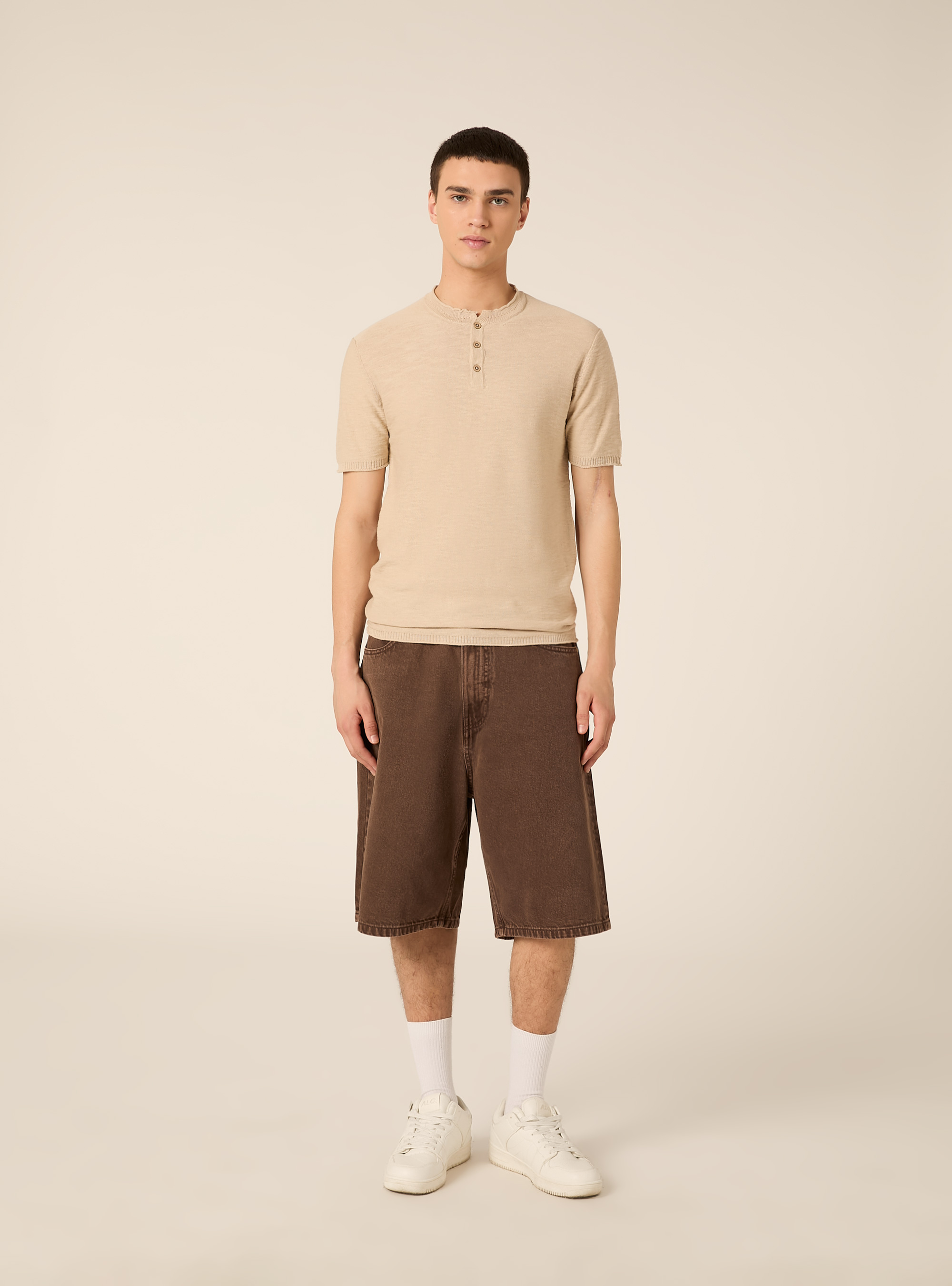 Pullover leggero con collo serafino, BEIGE MEDIO