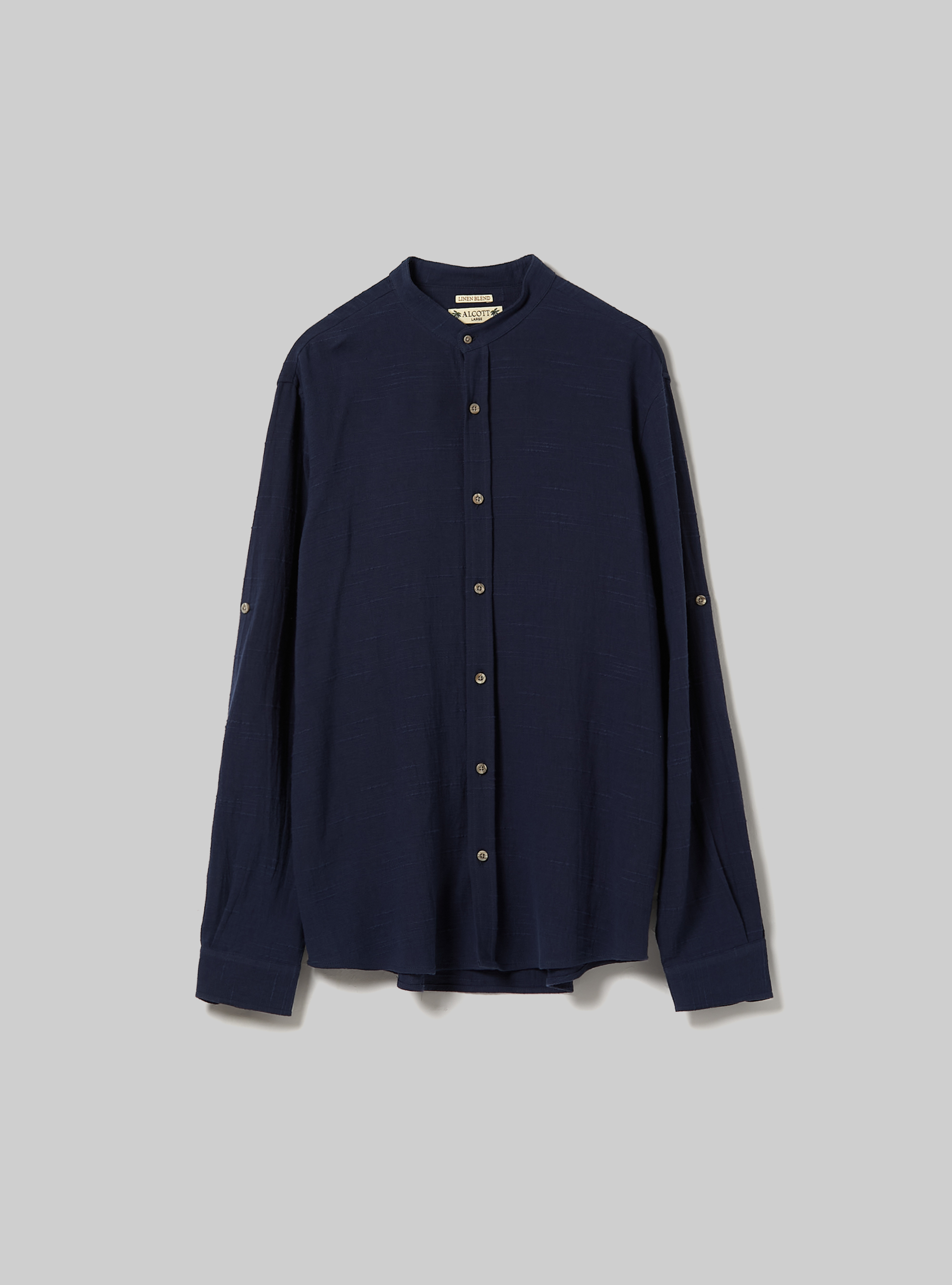 Linen blend shirt with Korean collar, NA1 NAVY DARK