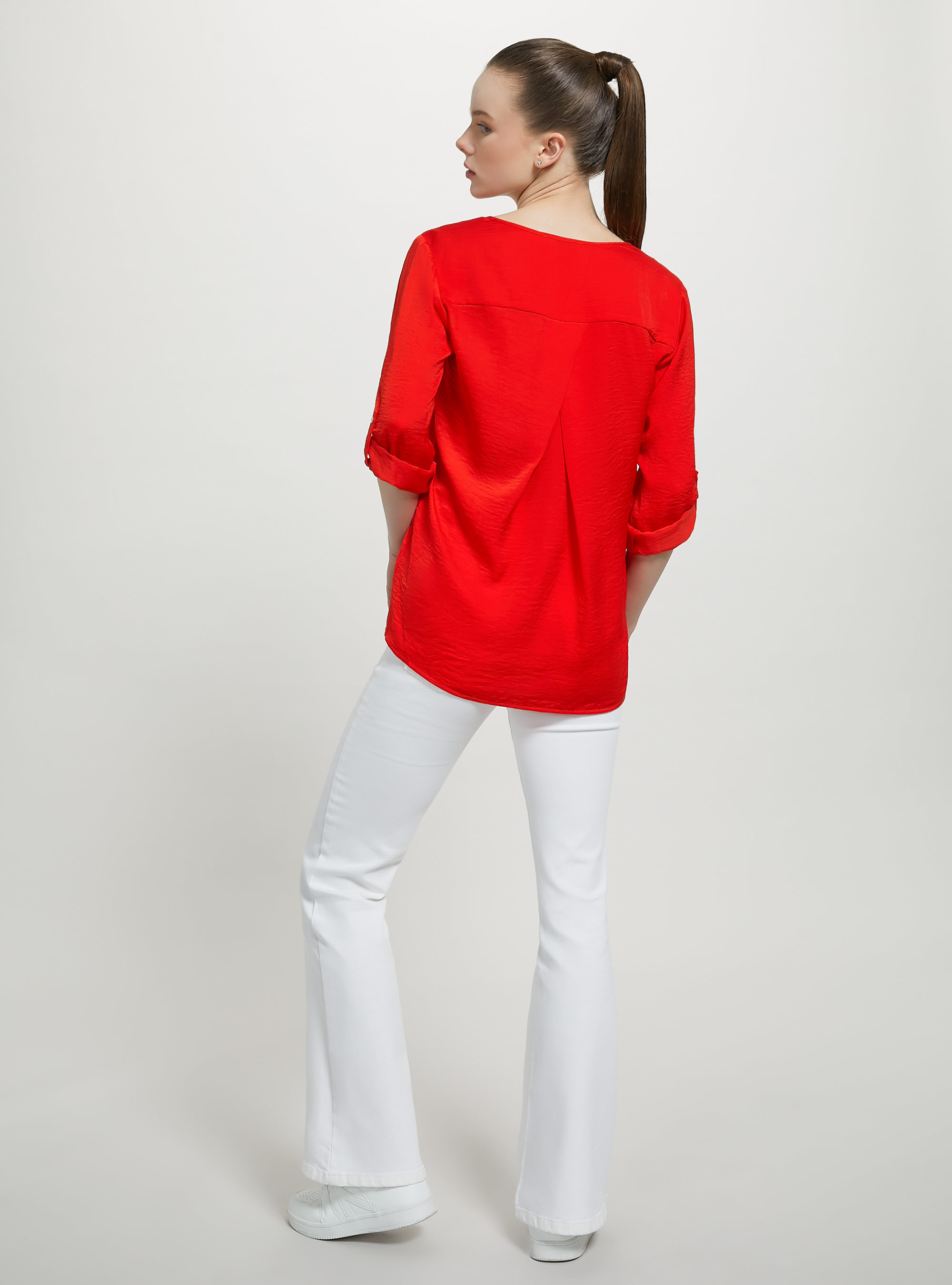 Blusa de color liso con escote, RD2 RED MEDIUM