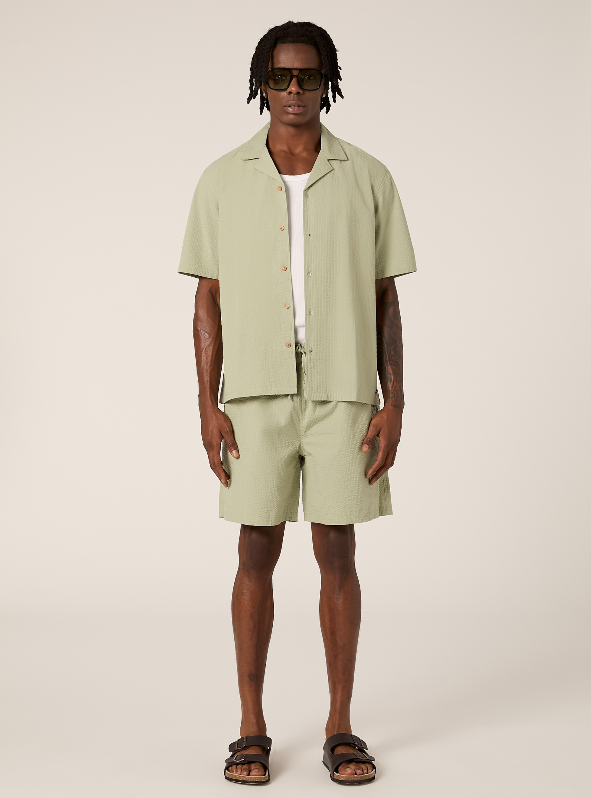 Seersucker-Hemd, SG3 SAGE LIGHT