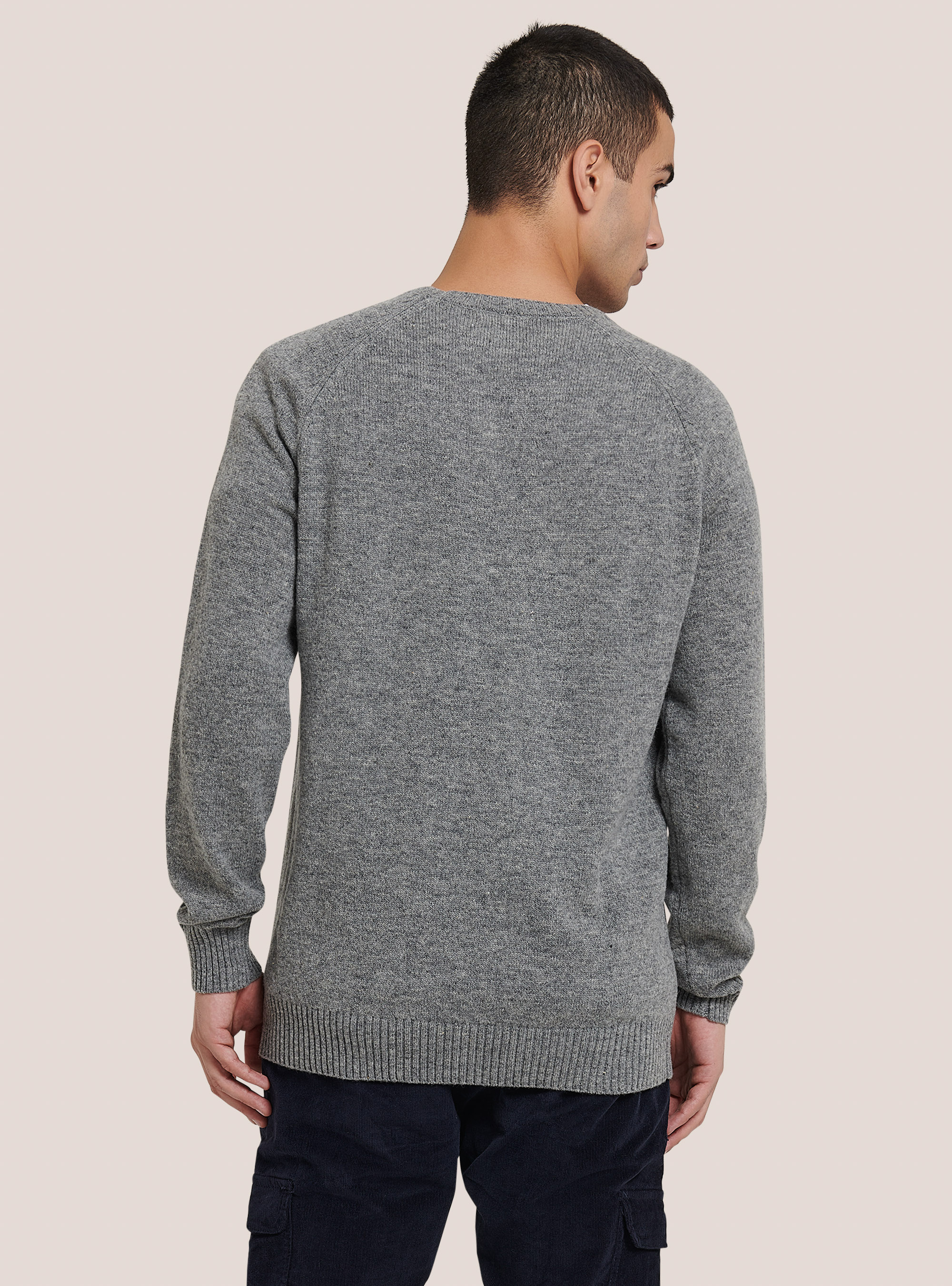 Wool blend crew-neck pullover, GREY MELANGE