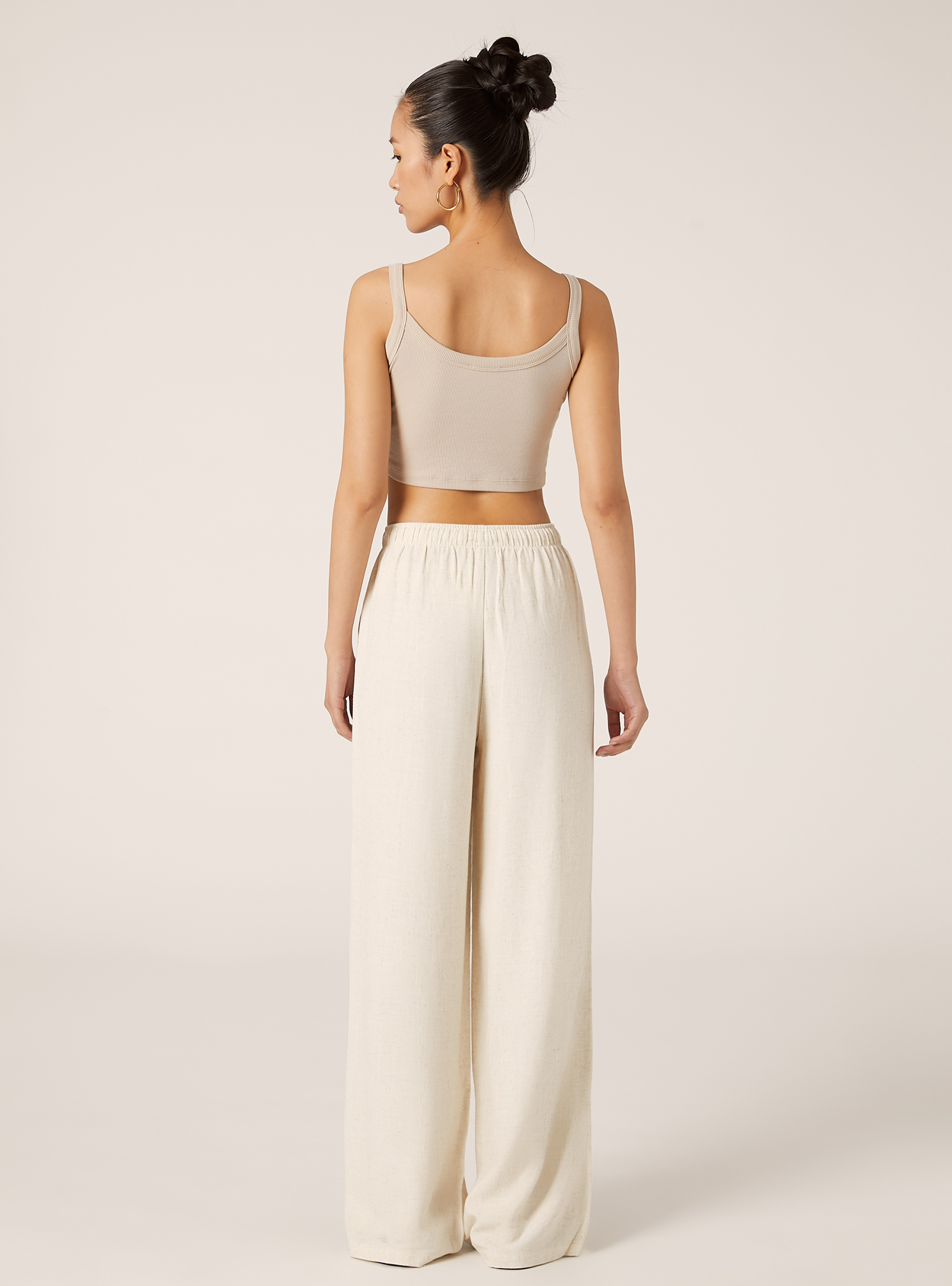 Linen blend palazzo trousers, MBG3 BEIGE MEL LIGHT