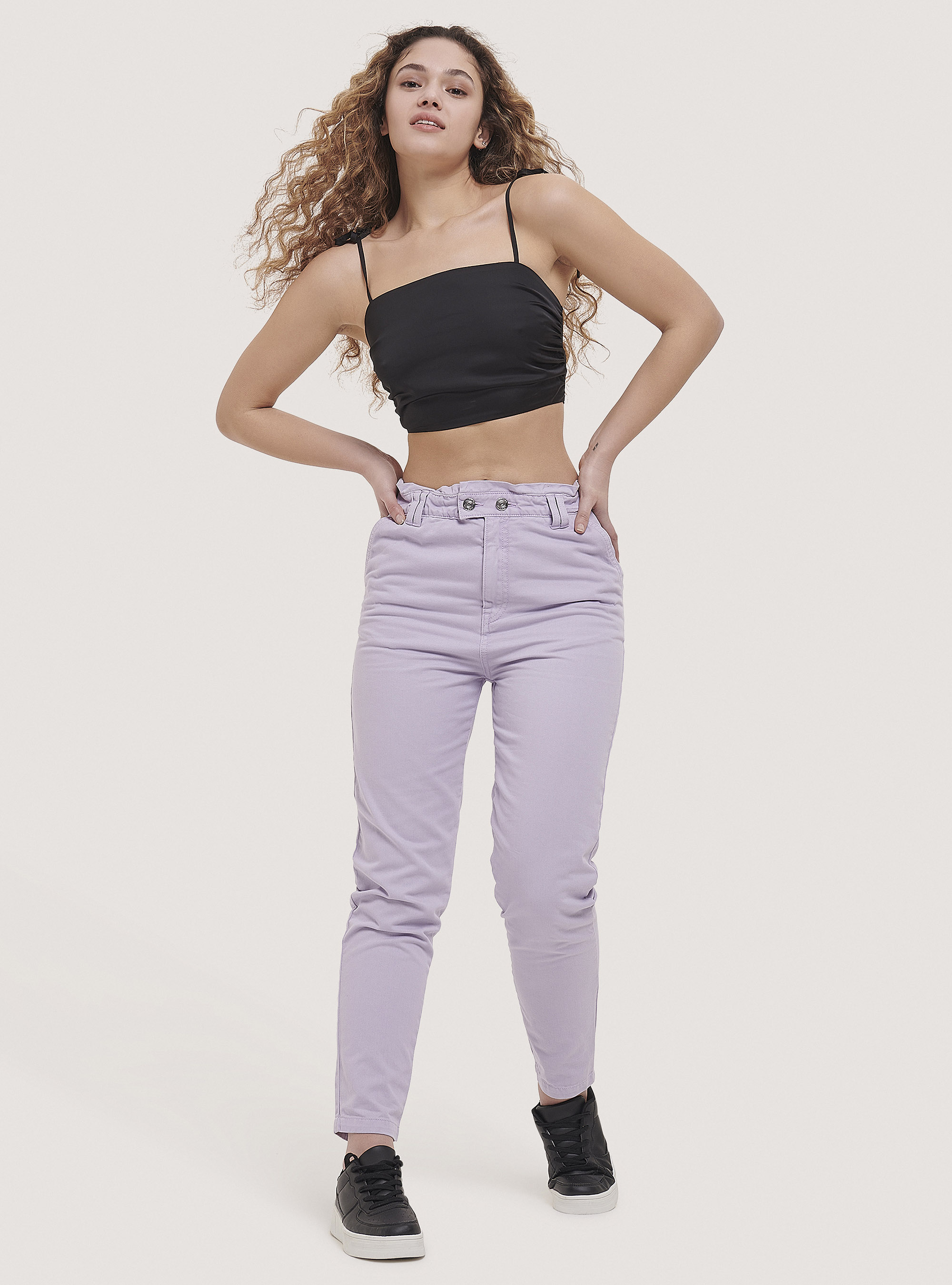 Pantalone baggy in cotone, C3023 LILLAC