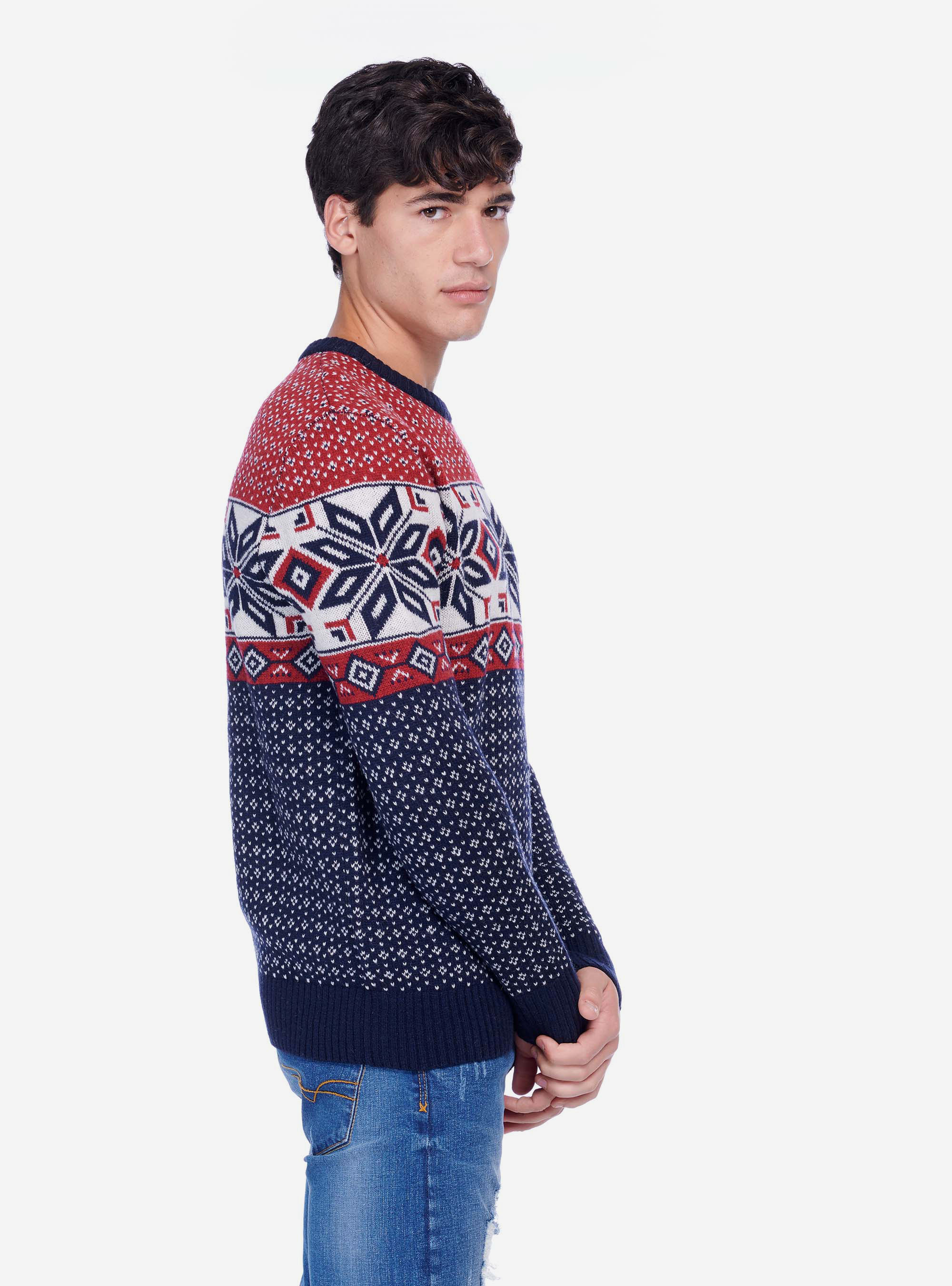 CHRISMAST JACQUARD PULLOVER, BLUE NAVY
