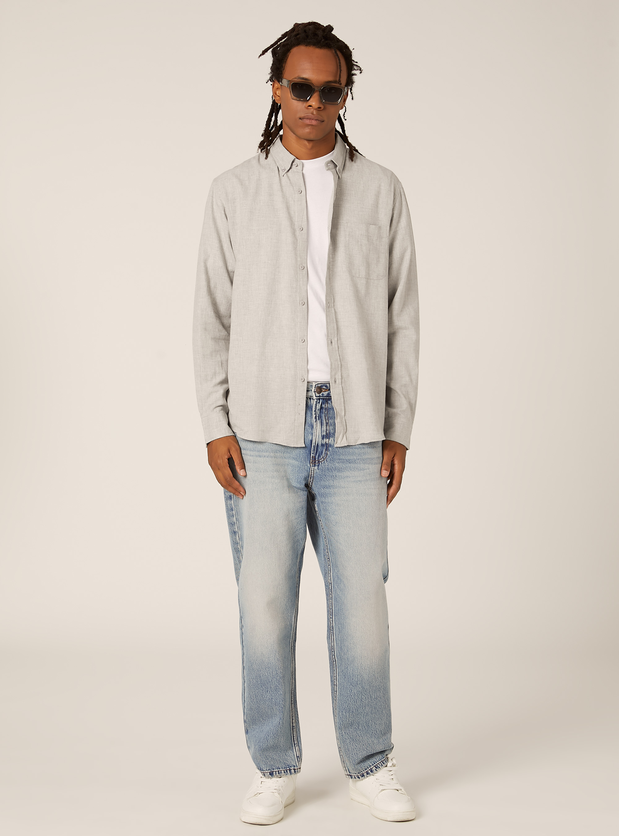 Regular fit flannel shirt, MGY2 GREY MEL MEDIUM