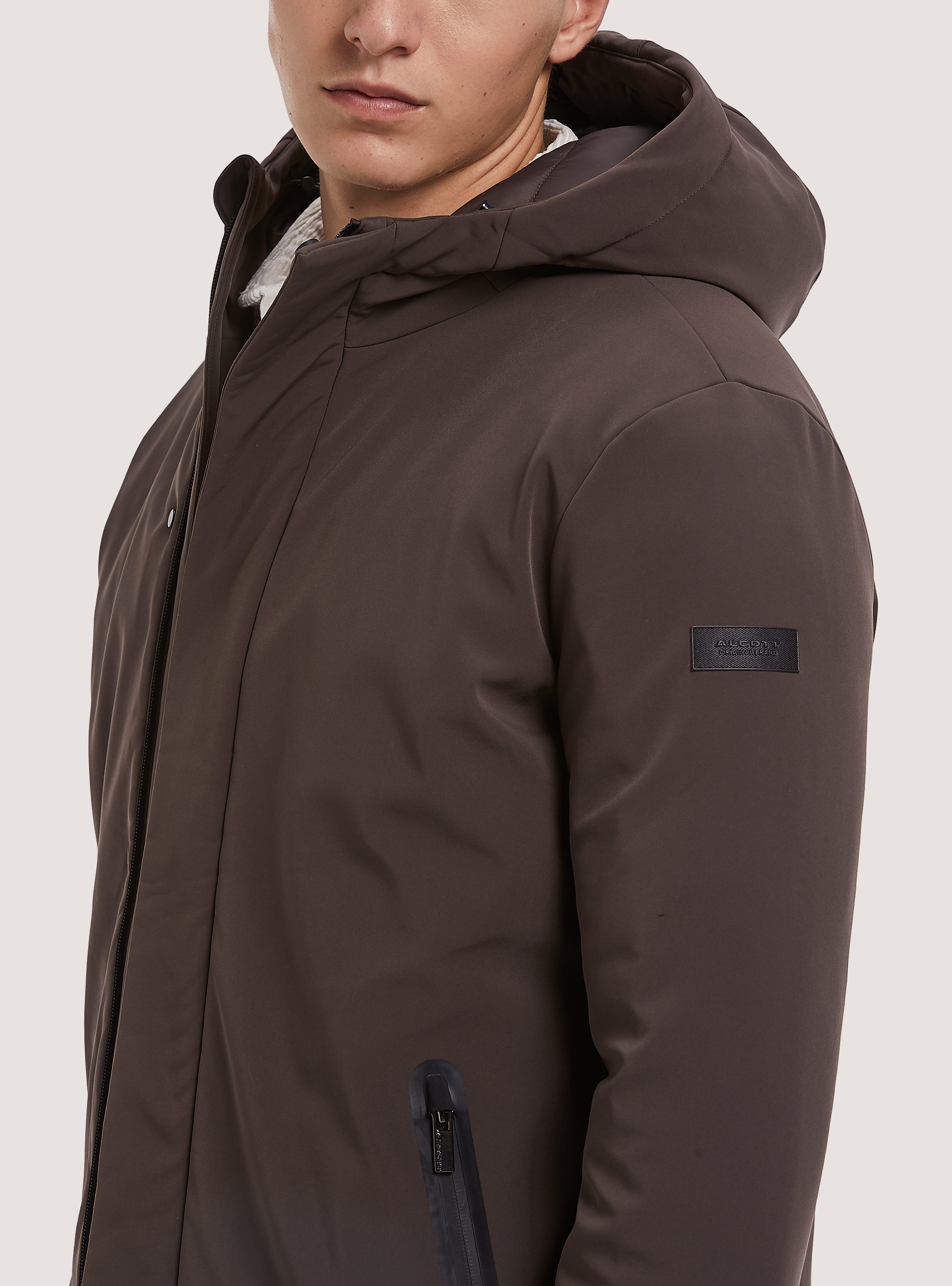 Technical fabric jacket with recycled padding, BR1 BROWN DARK