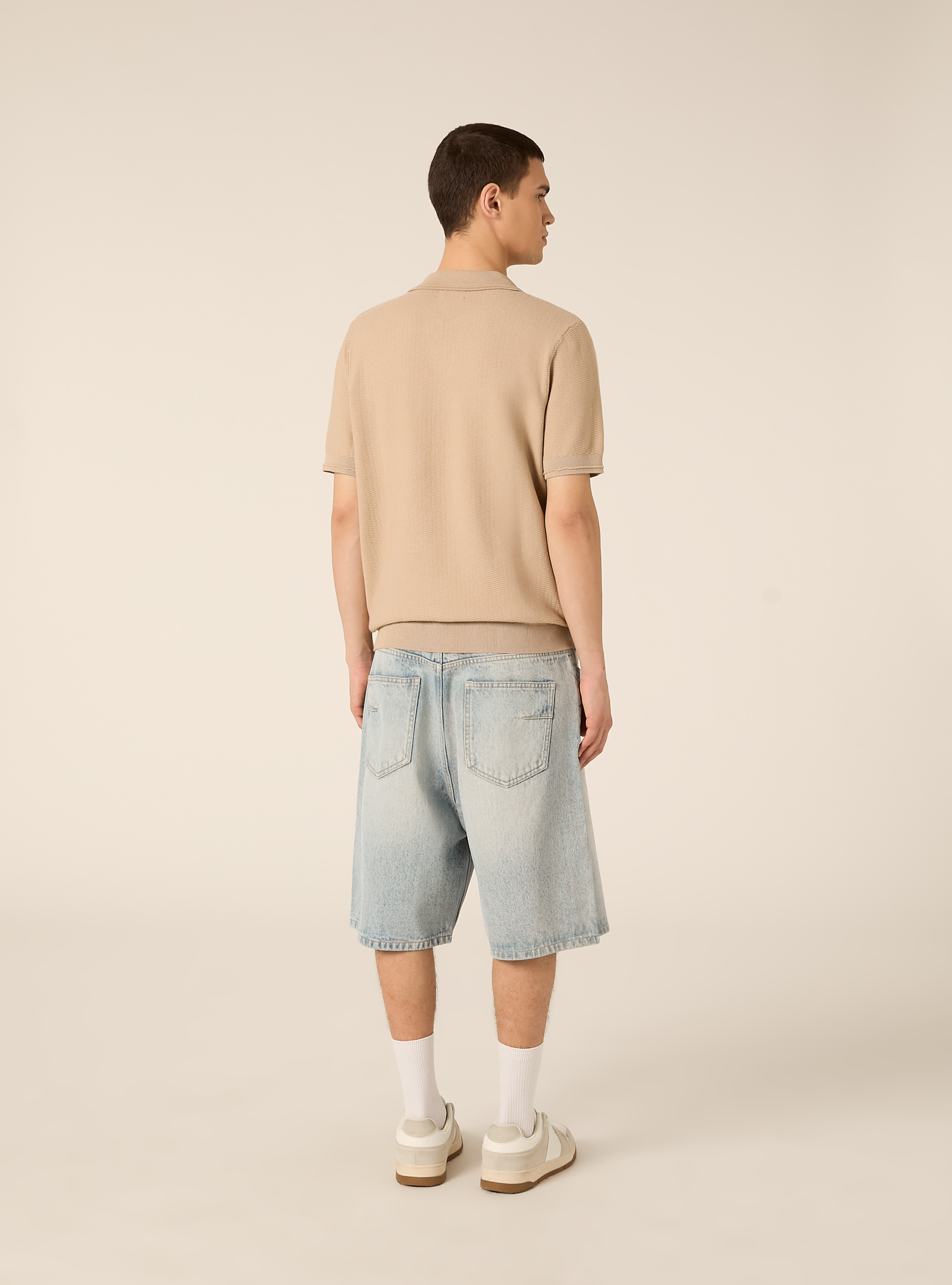 Polo derby in maglia in misto cotone, BG2 BEIGE MEDIUM