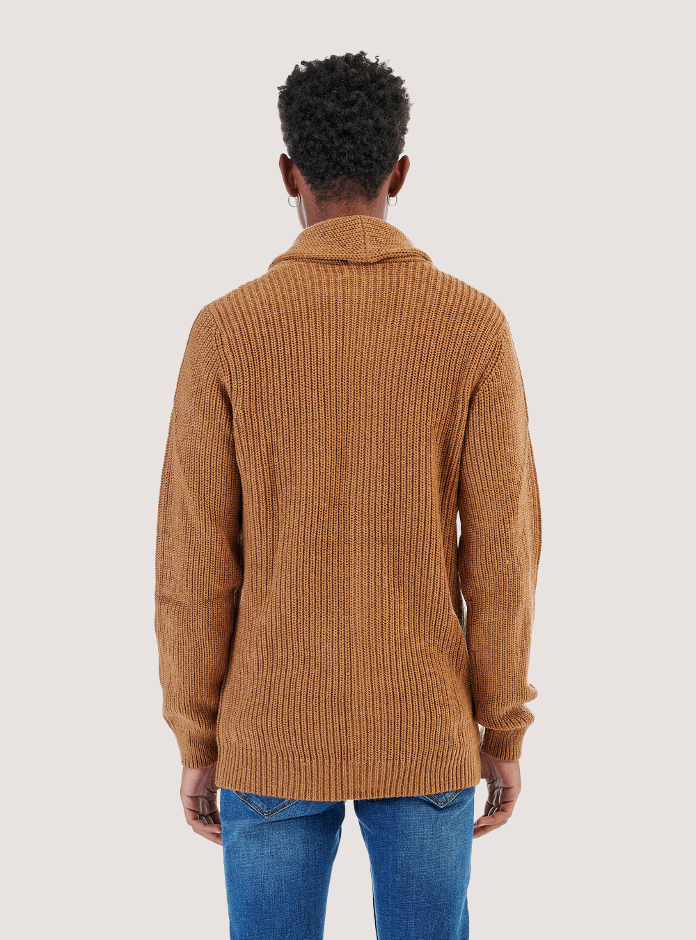 Pullover cardigan costa inglese misto lana, CAMELLO