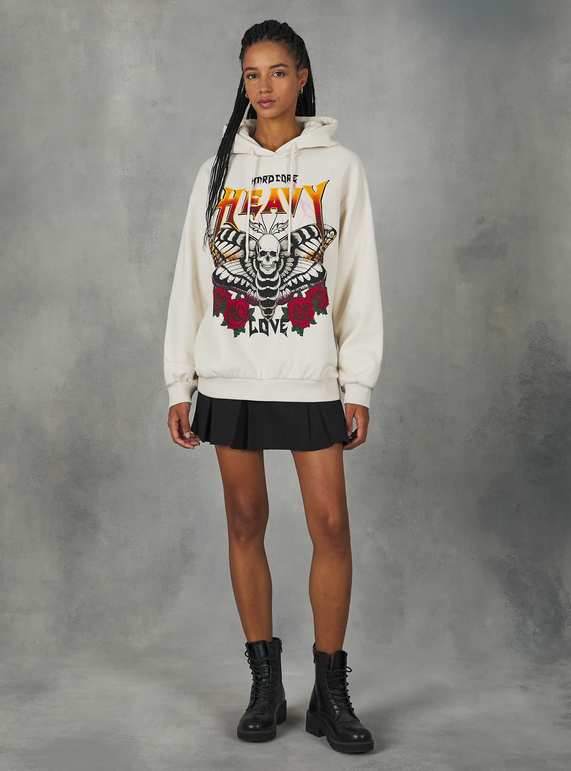 Oversized sweatshirt with Rock print, CR2 CREAM MEDIUM