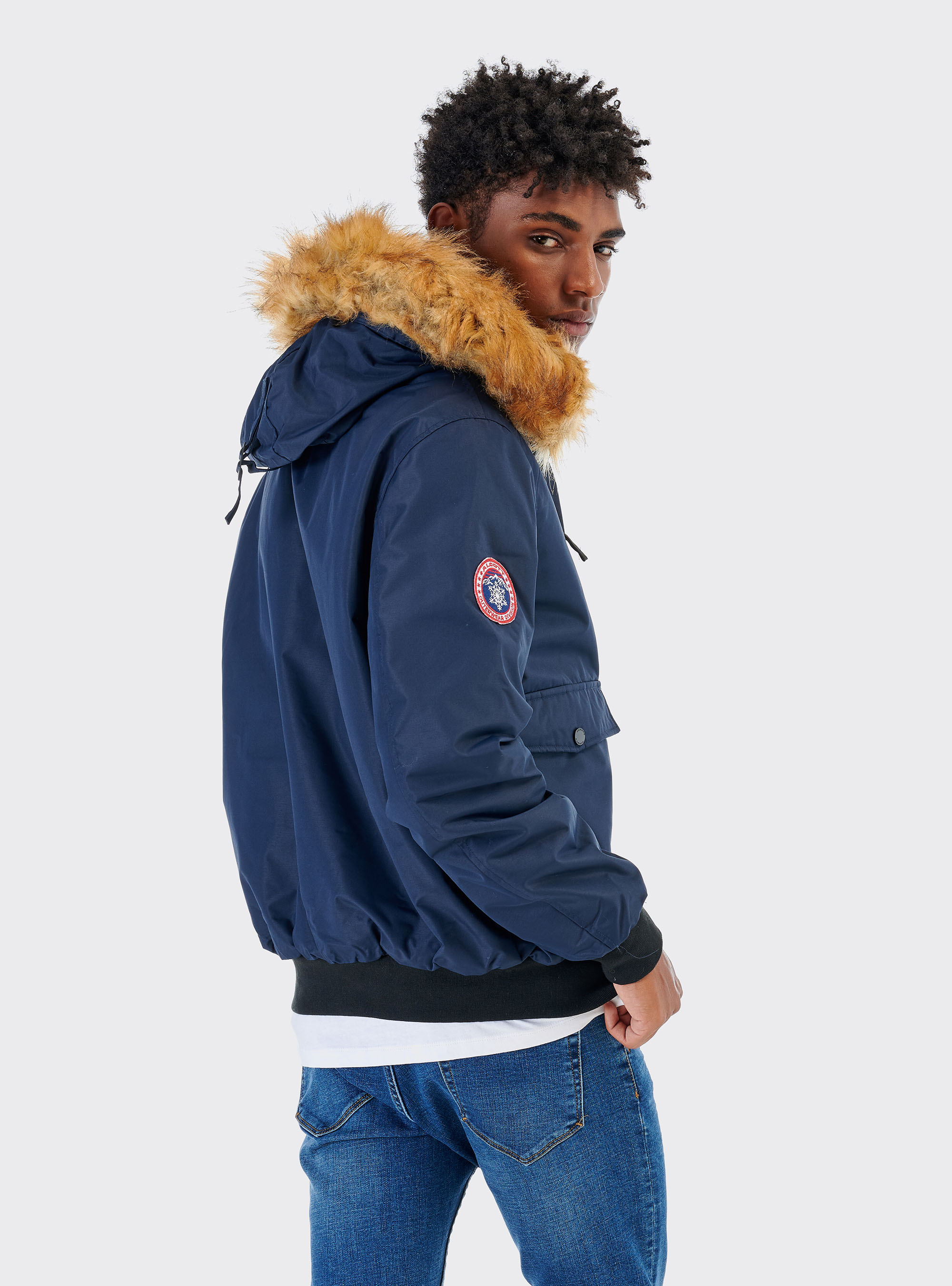 Veste col en fourrure, C204 BLU NAVY