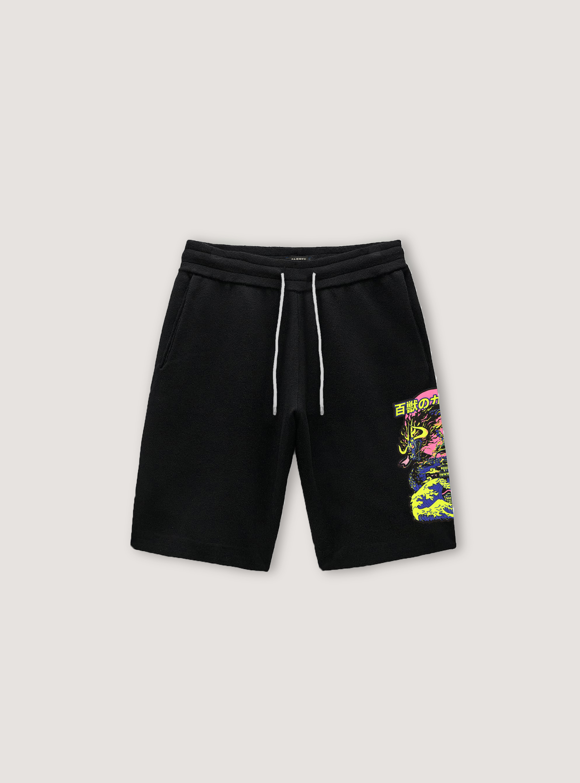 Bermuda shorts with Japanese print, BK1 BLACK