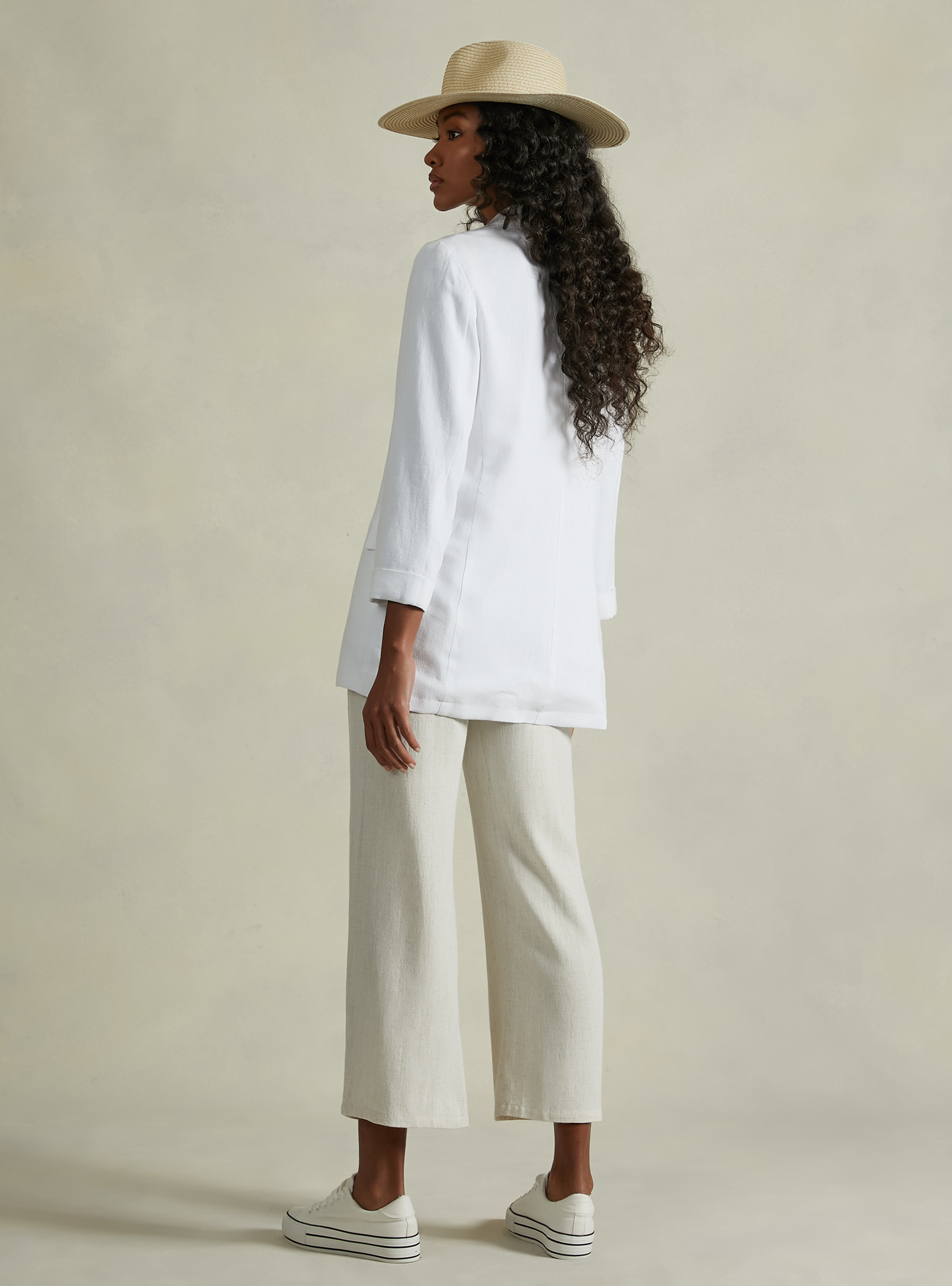 Blazer doppiopetto in misto lino, WH2 WHITE