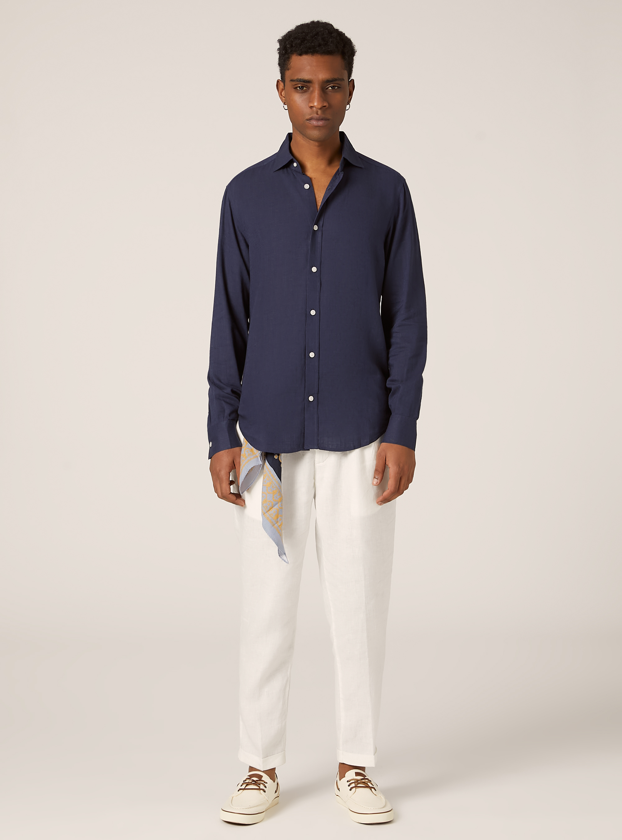 Linen blend shirt, BL2 BLUE MEDIUM