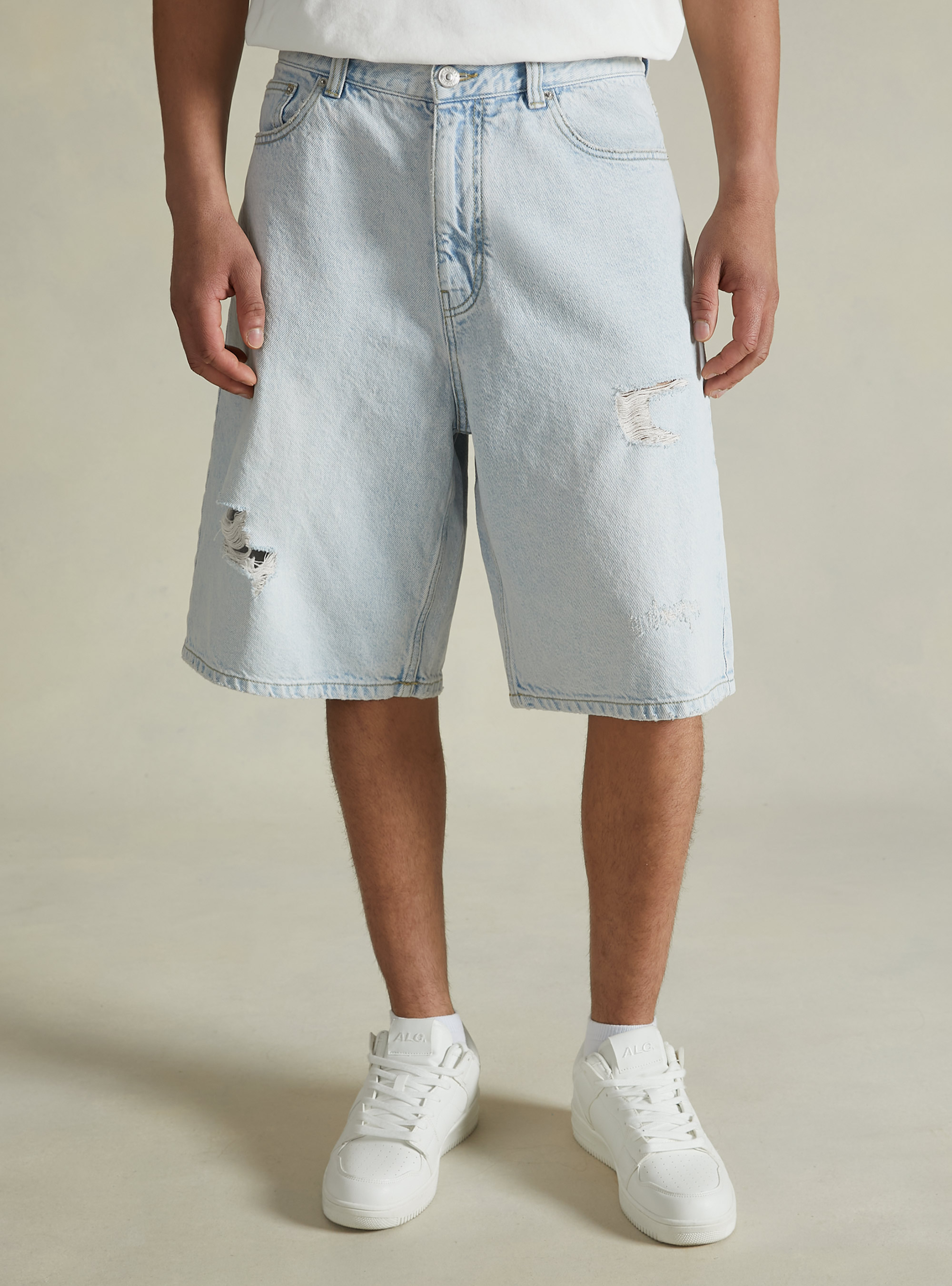 Loose Fit Denim Bermuda Shorts, D007 LIGHT AZURE