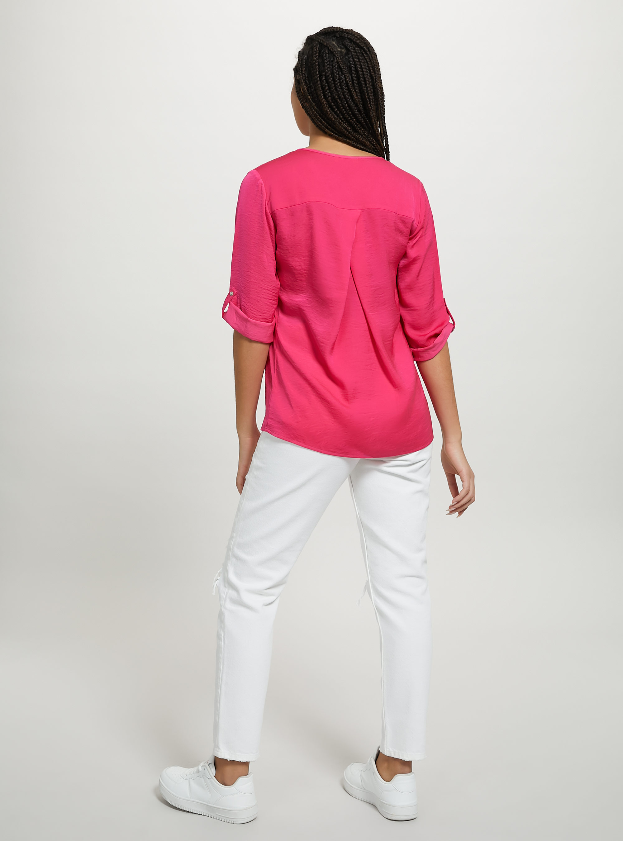 Chemisier à encolure unie, FX2 FUXIA MEDIUM