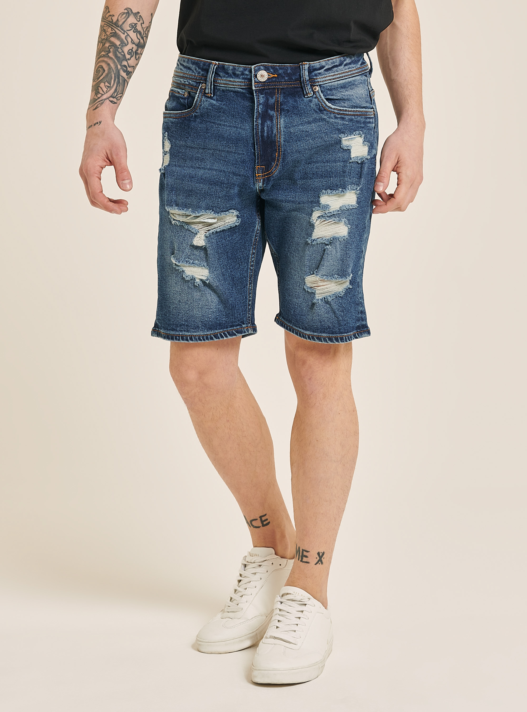 Stretch denim bermuda shorts with rips Alcott Shorts Uomo