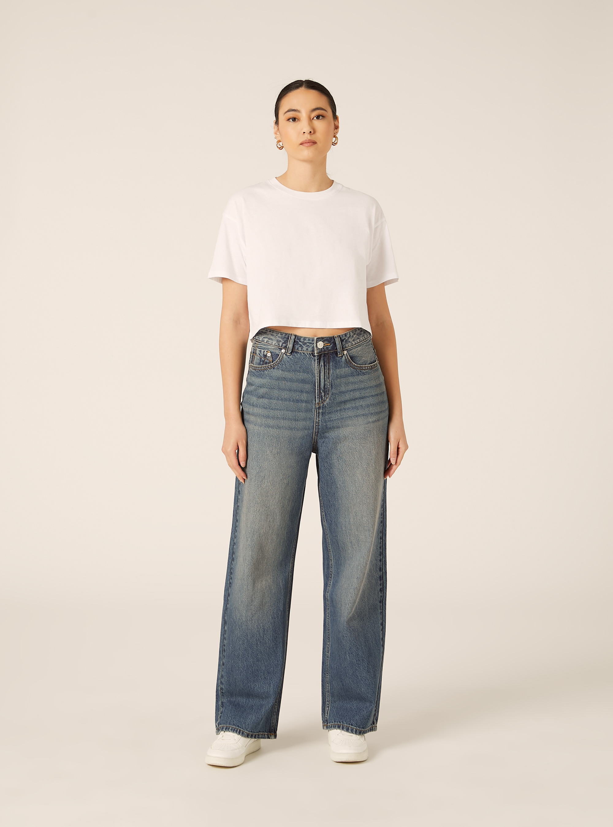 Jeans low wide, D004 MEDIUM LIGHT BLUE