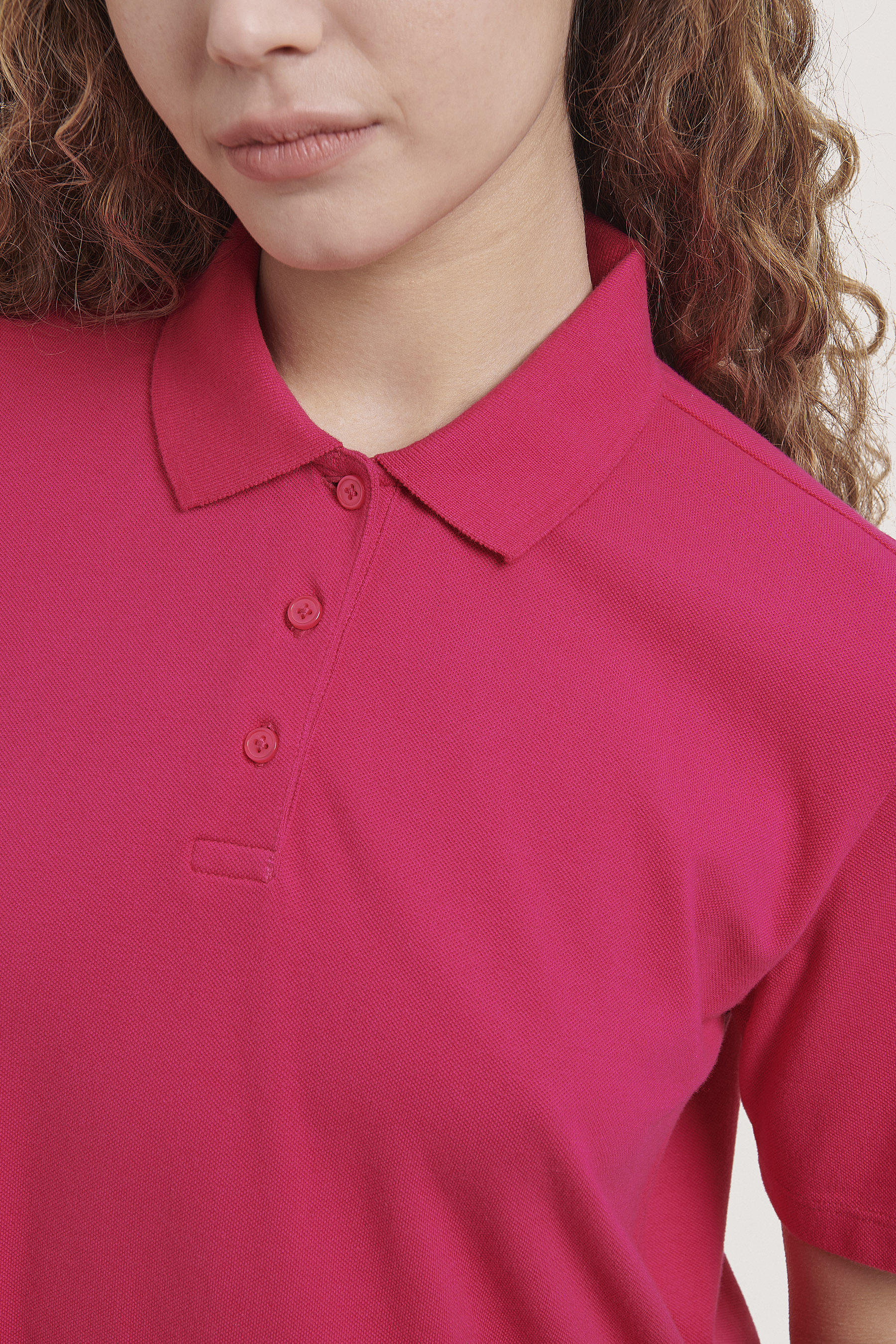 Solid colour crop fit polo shirt, FUXIA