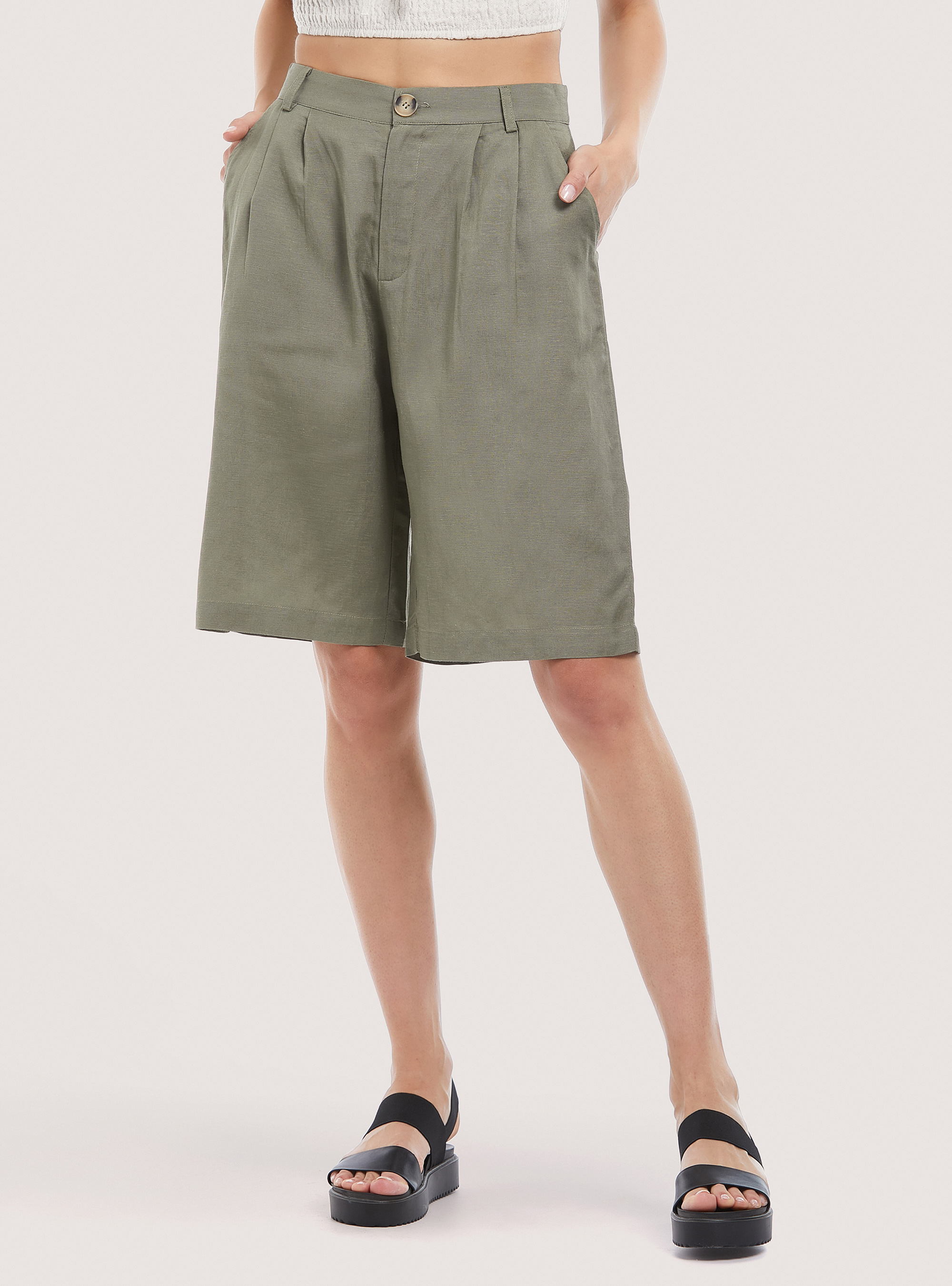 Bermuda midi in misto lino, C6601 KAKY